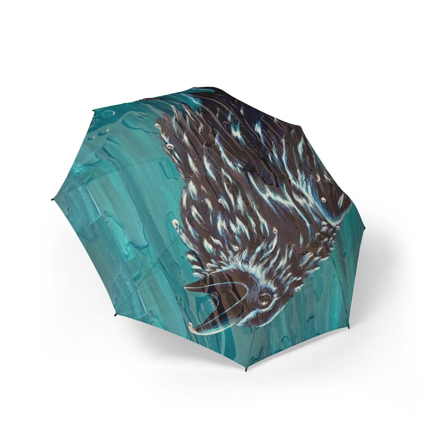 "Ravin' in the Rain" Foldable Umbrella — Teal Raven Art Rain Umbrella (Semi-Automatic)