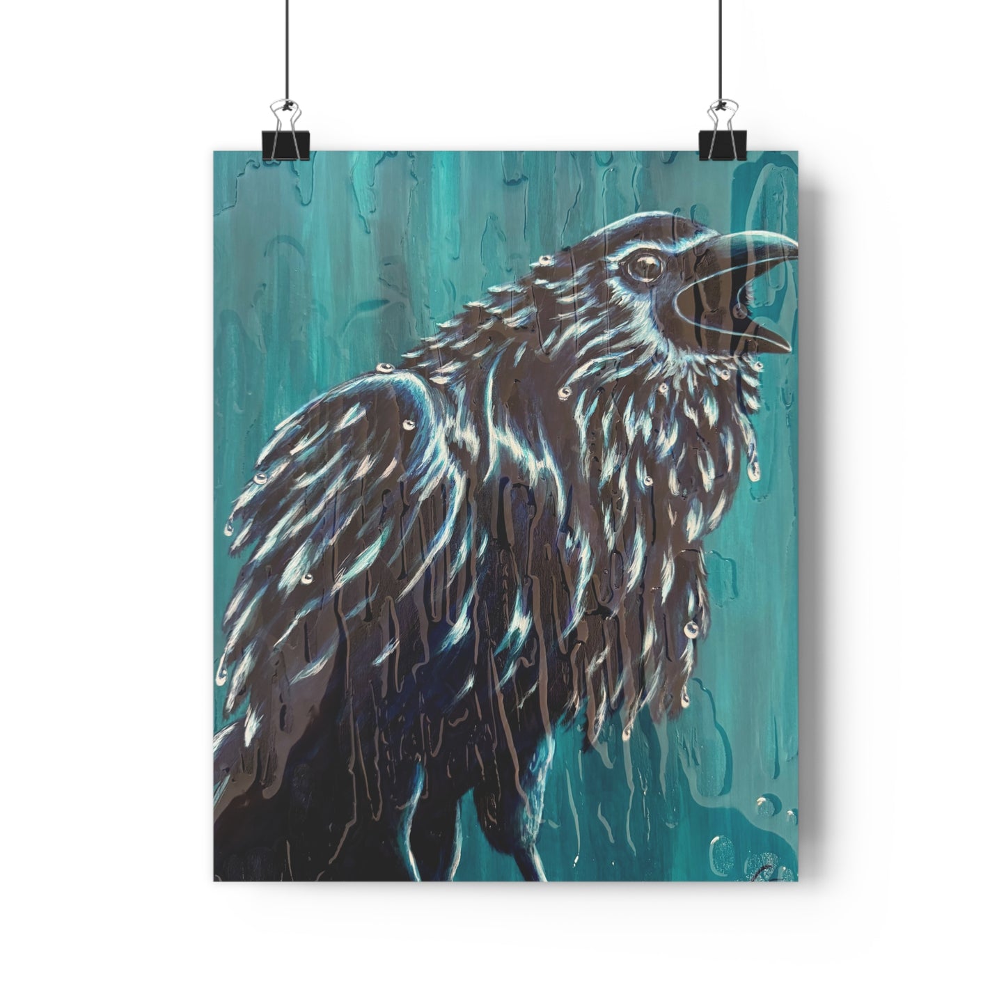 "Ravin' in the Rain" Giclée Art Print — Teal Crow Wall Art