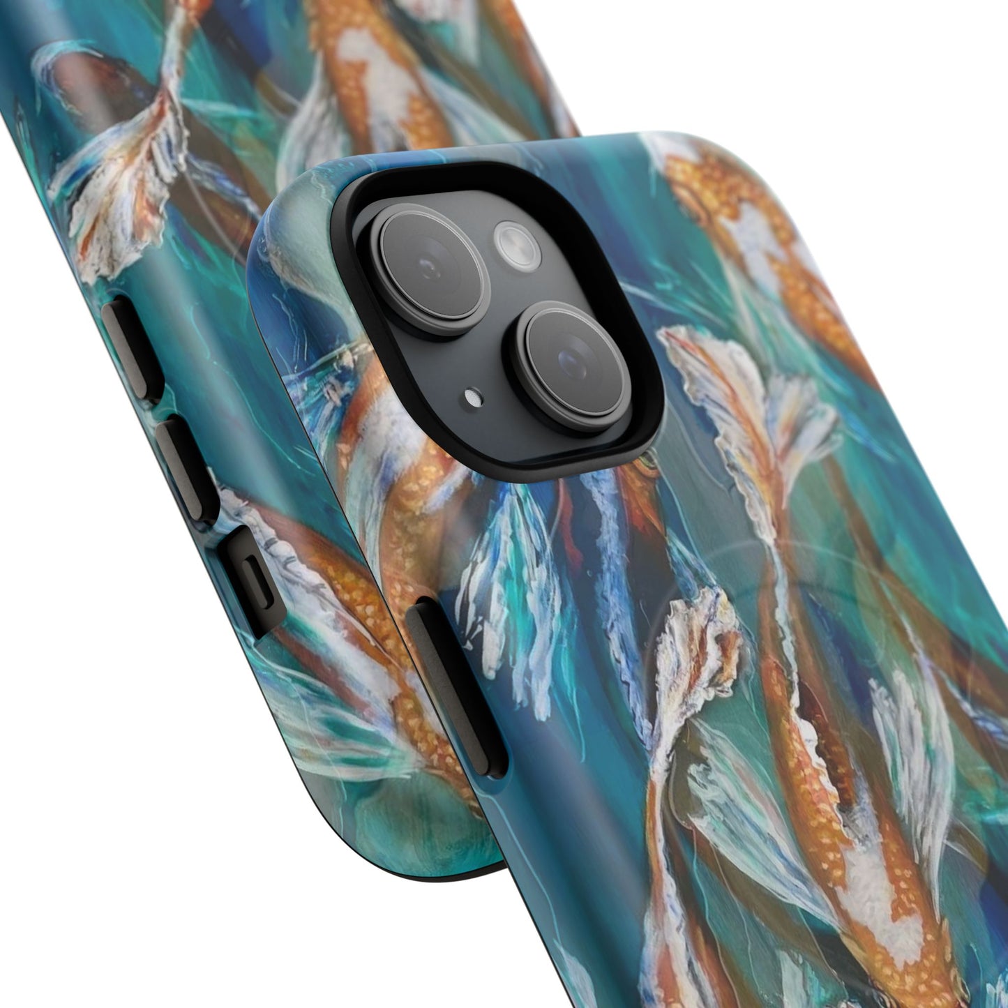 "School of Luck" Koi Fish Pattern iPhone Case Multiple Sizes | Tough Magnetic Case, Blue Teal Watercolor