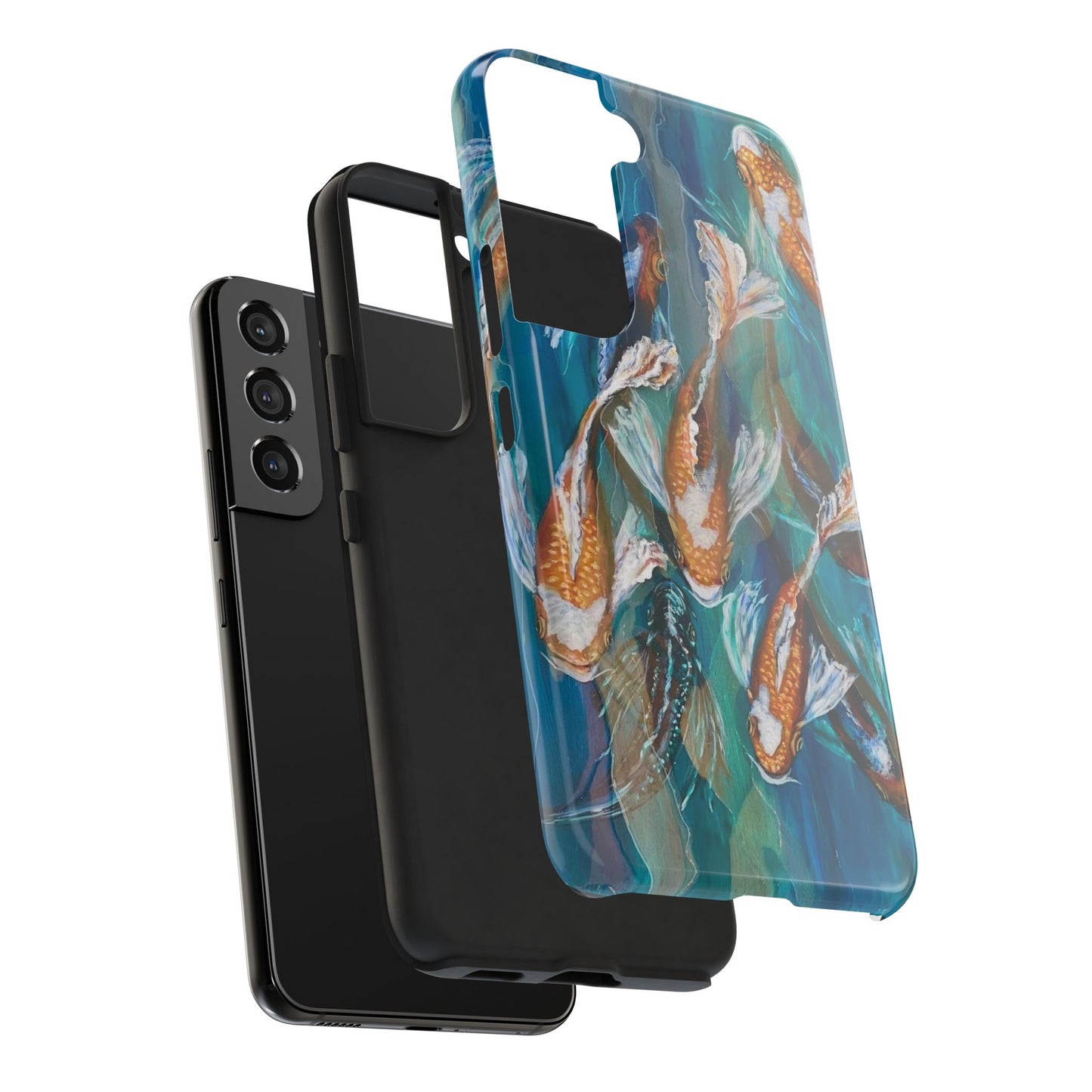 "School of Luck" Koi Pond Tough Samsung Galaxy Phone Case Multiple Sizes — Blue Teal Watercolor Fish Protective Cover