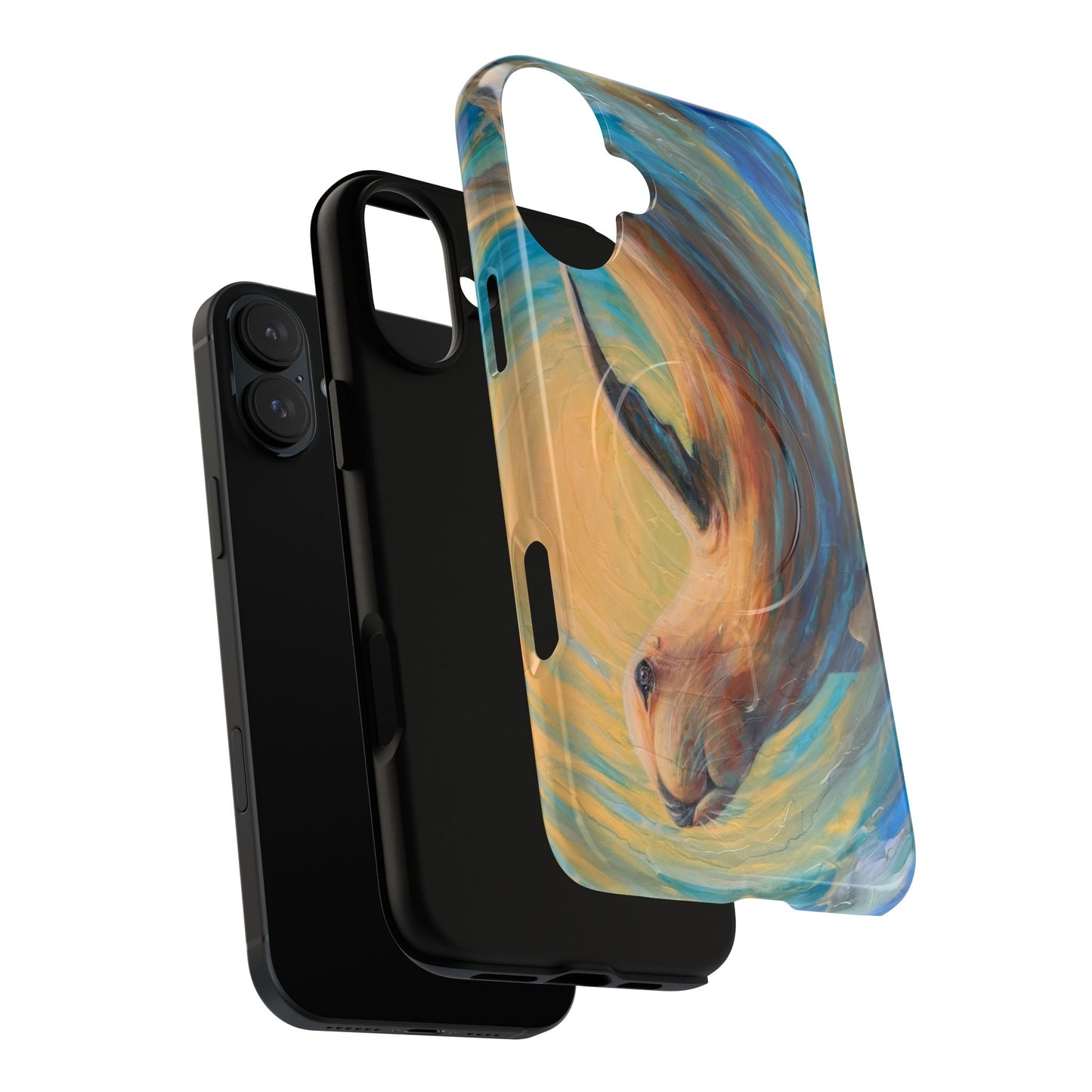"Through Gilded Tides" Sea Lion in Wave iPhone Case Multiple Sizes| Tough Magnetic Case