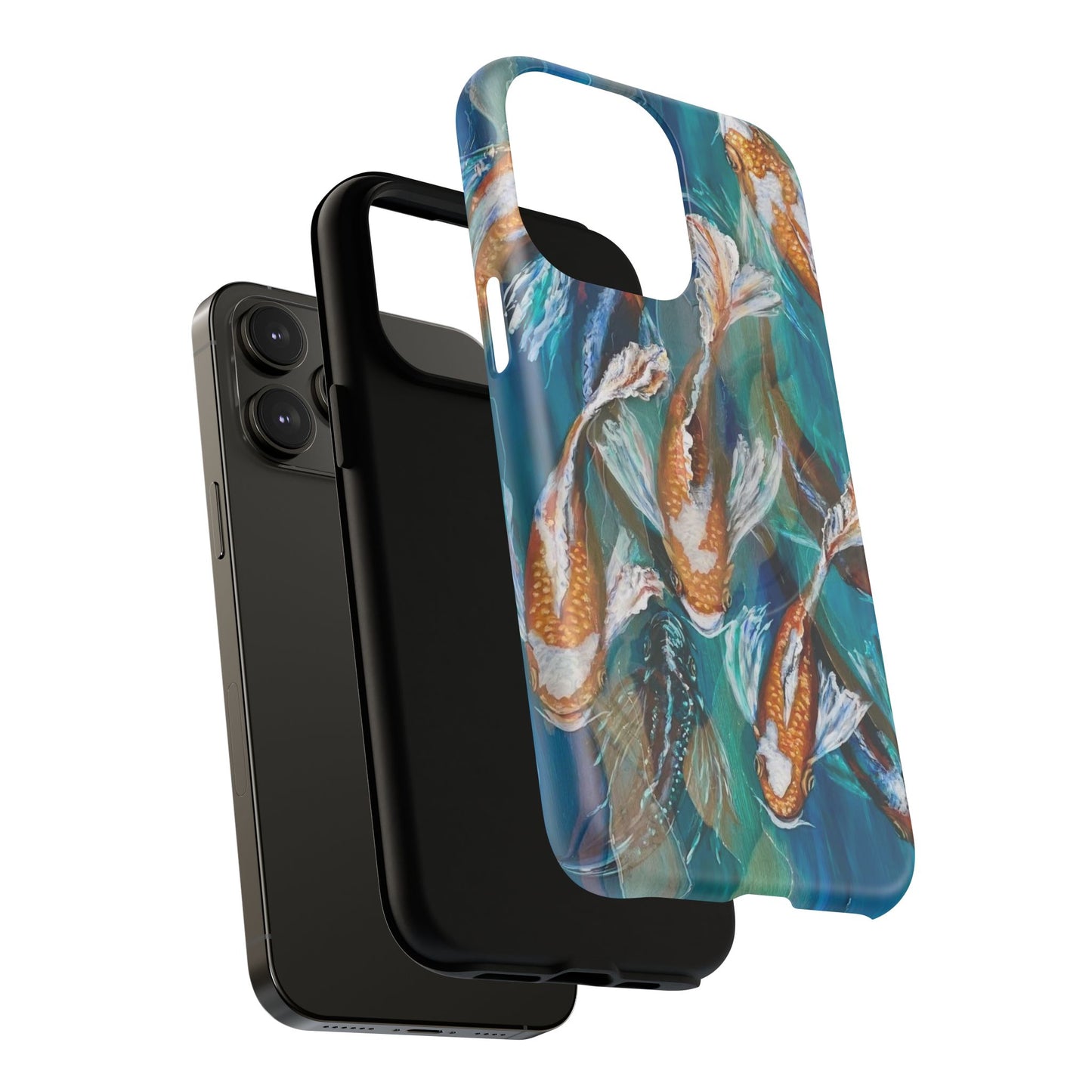"School of Luck" Koi Fish Pattern iPhone Case Multiple Sizes | Tough Magnetic Case, Blue Teal Watercolor