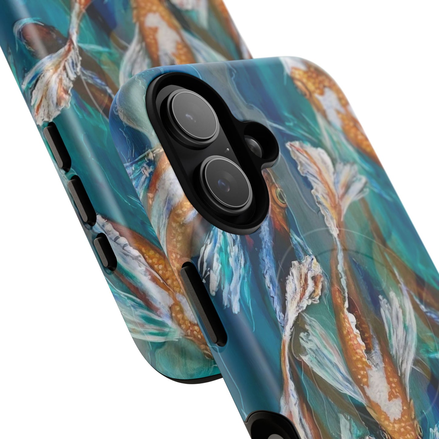 "School of Luck" Koi Fish Pattern iPhone Case Multiple Sizes | Tough Magnetic Case, Blue Teal Watercolor