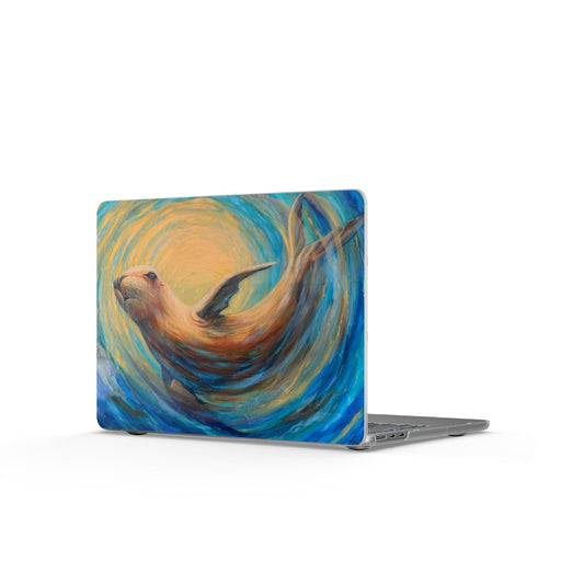 "Through Gilded Tides" Sea Lion Swirl Matte MacBook Case — Whimsical Aquatic Laptop Skin