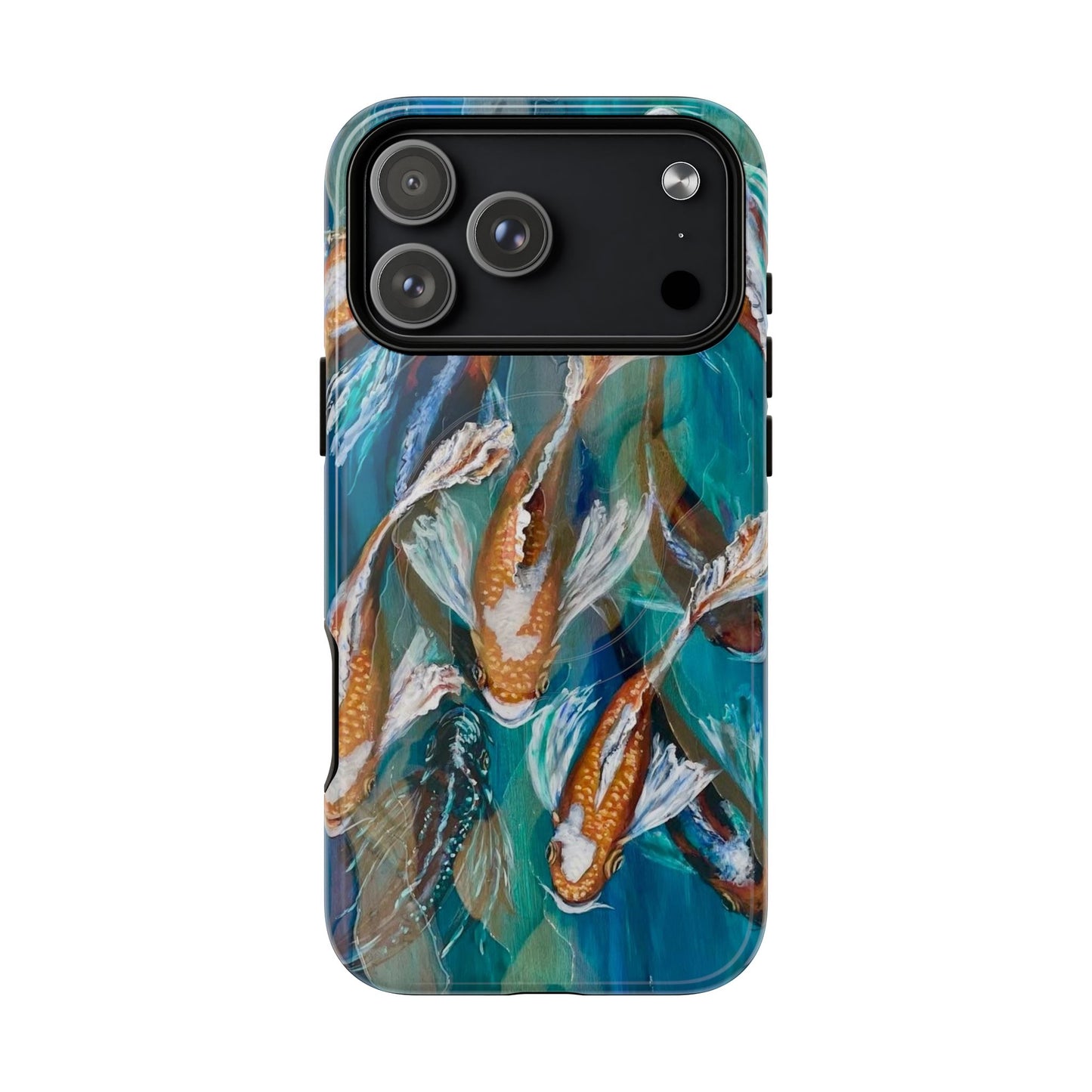 "School of Luck" Koi Fish Pattern iPhone Case Multiple Sizes | Tough Magnetic Case, Blue Teal Watercolor