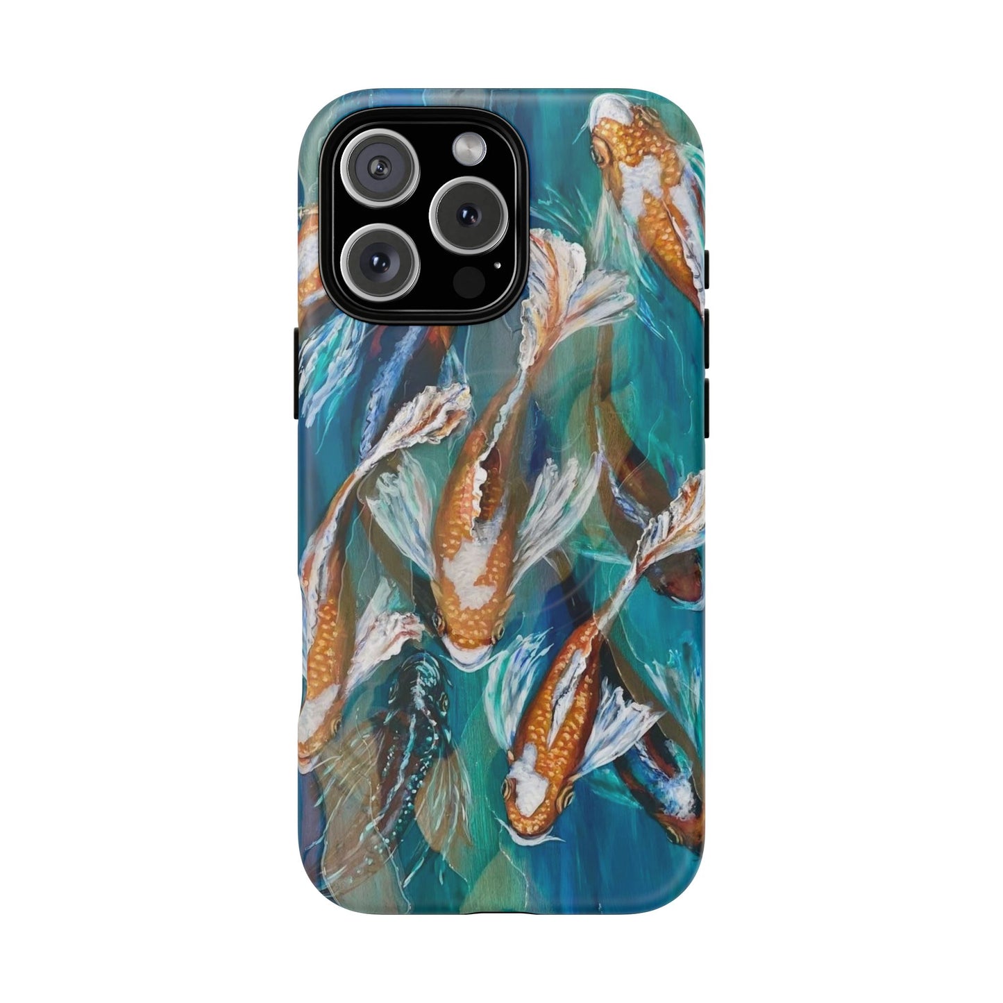 "School of Luck" Koi Fish Pattern iPhone Case Multiple Sizes | Tough Magnetic Case, Blue Teal Watercolor