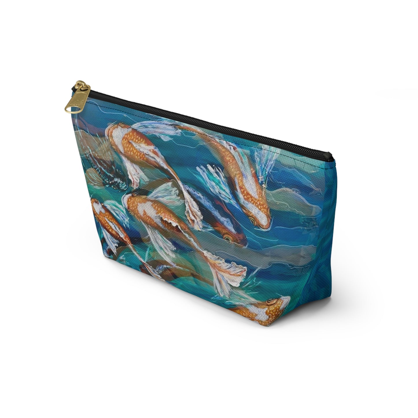 "School of Luck" Koi Fish Accessory Pouch — Blue T-Bottom Makeup Bag