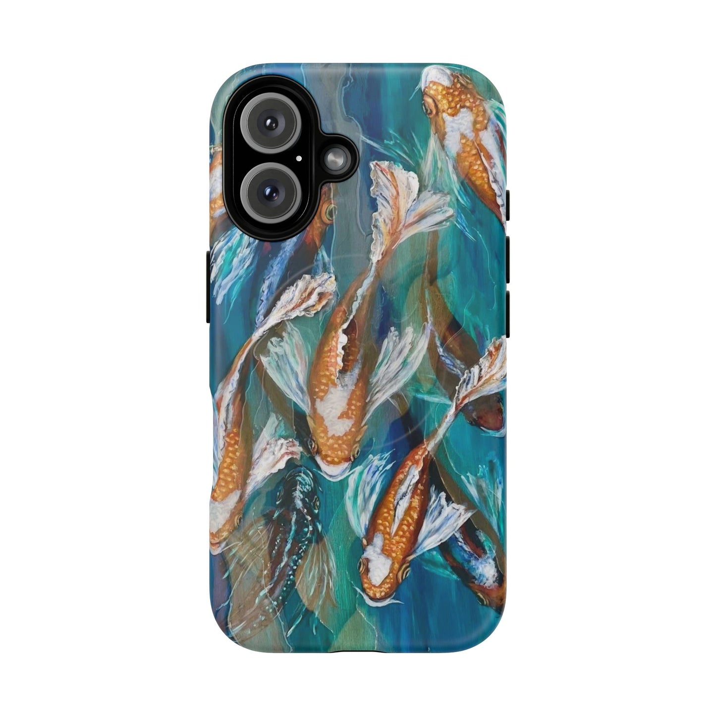 "School of Luck" Koi Fish Pattern iPhone Case Multiple Sizes | Tough Magnetic Case, Blue Teal Watercolor
