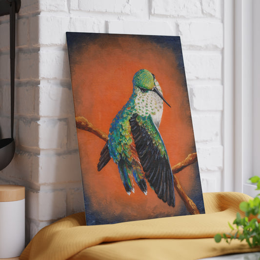 "Hummingbird Ballet" Glass Cutting Board — Colorful Tropical Bird Kitchen Decor