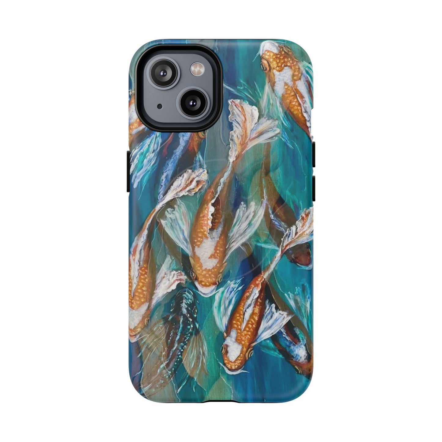 "School of Luck" Koi Fish Pattern iPhone Case Multiple Sizes | Tough Magnetic Case, Blue Teal Watercolor
