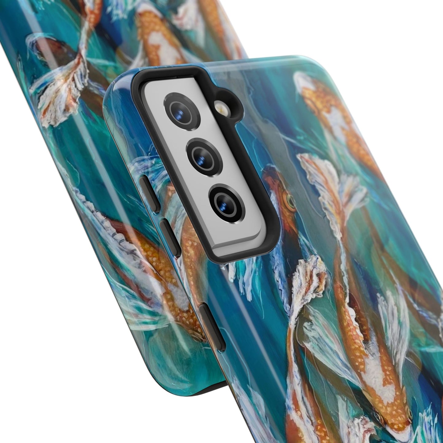 "School of Luck" Koi Pond Tough Samsung Galaxy Phone Case Multiple Sizes — Blue Teal Watercolor Fish Protective Cover