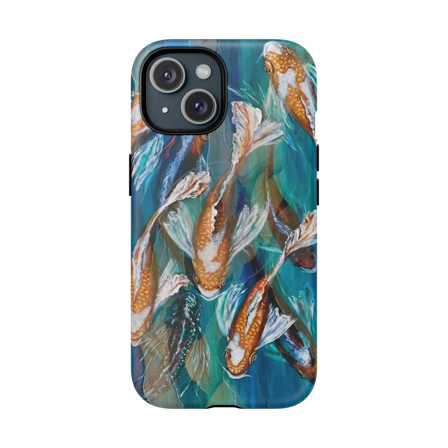 "School of Luck" Koi Fish Pattern iPhone Case Multiple Sizes | Tough Magnetic Case, Blue Teal Watercolor