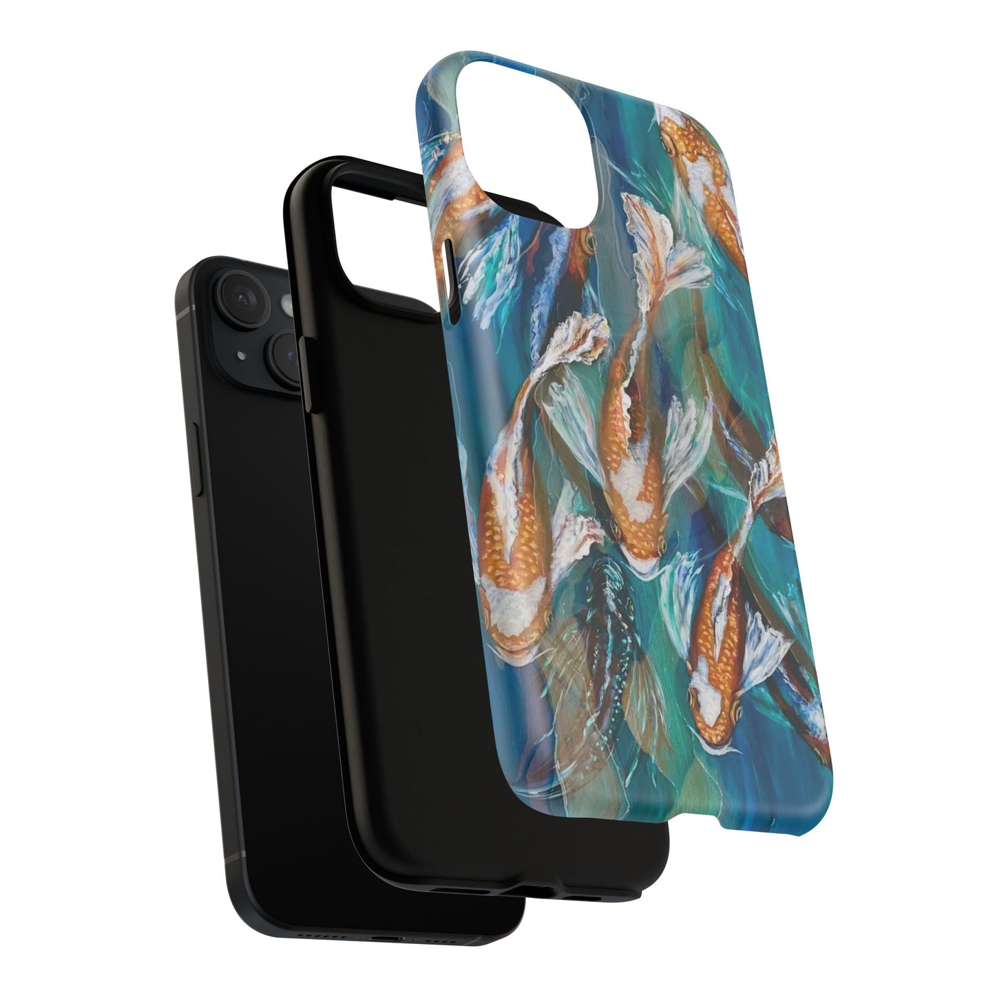 "School of Luck" Koi Fish Pattern iPhone Case Multiple Sizes | Tough Magnetic Case, Blue Teal Watercolor