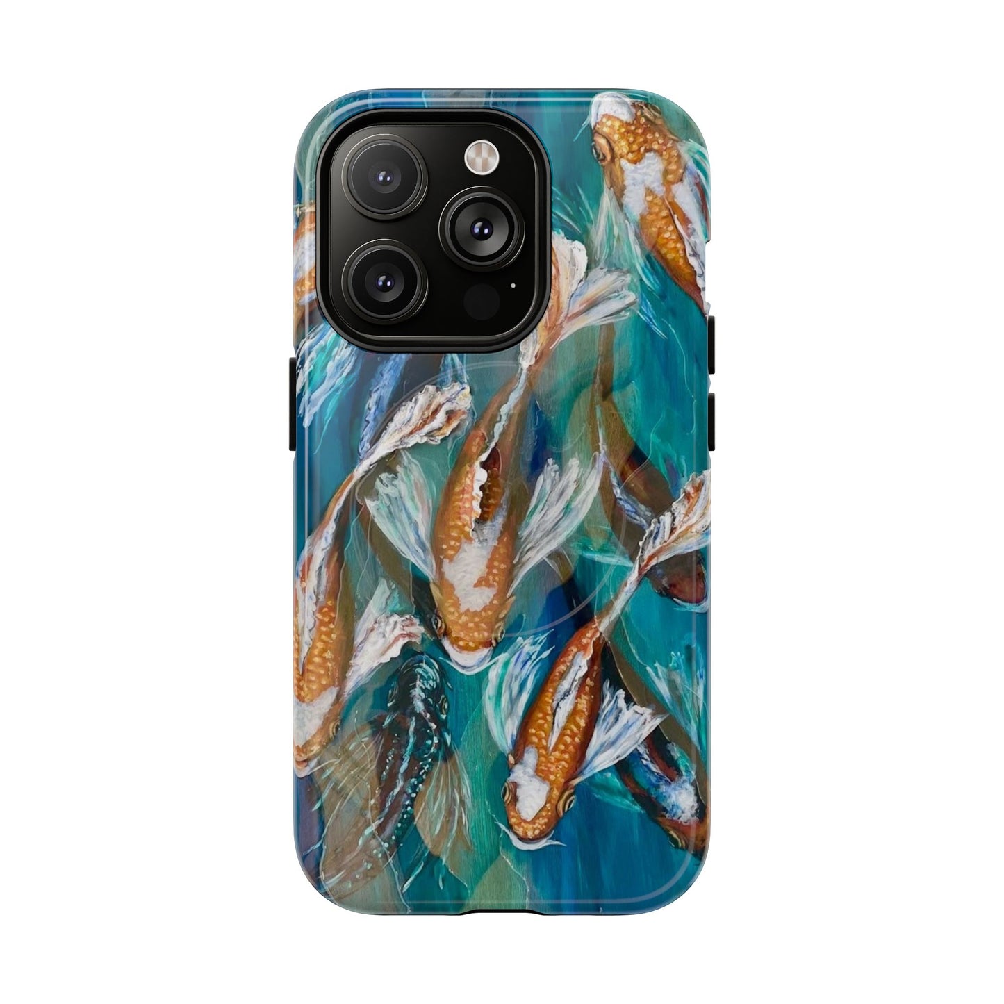 "School of Luck" Koi Fish Pattern iPhone Case Multiple Sizes | Tough Magnetic Case, Blue Teal Watercolor