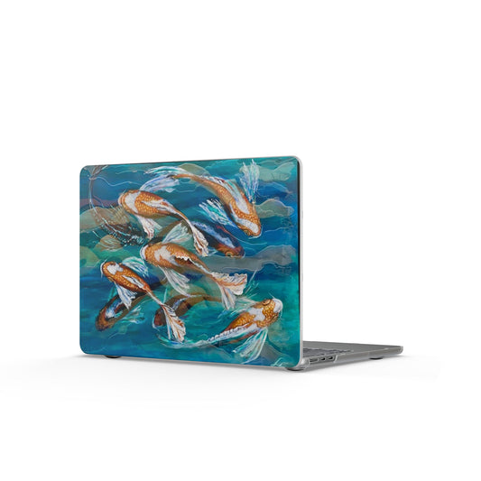 "School of Luck" Koi Fish Matte MacBook Case — Serene Blue Pond Laptop Cover