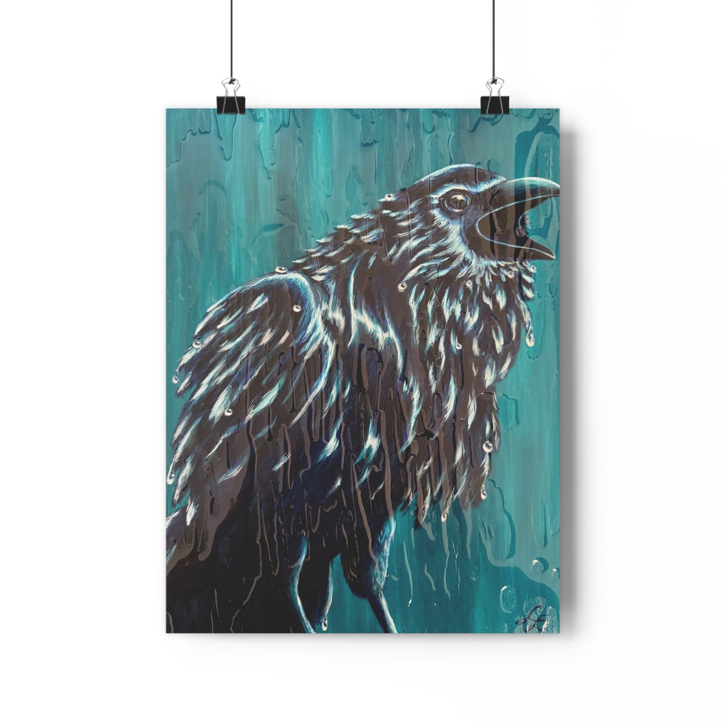 "Ravin' in the Rain" Giclée Art Print — Teal Crow Wall Art