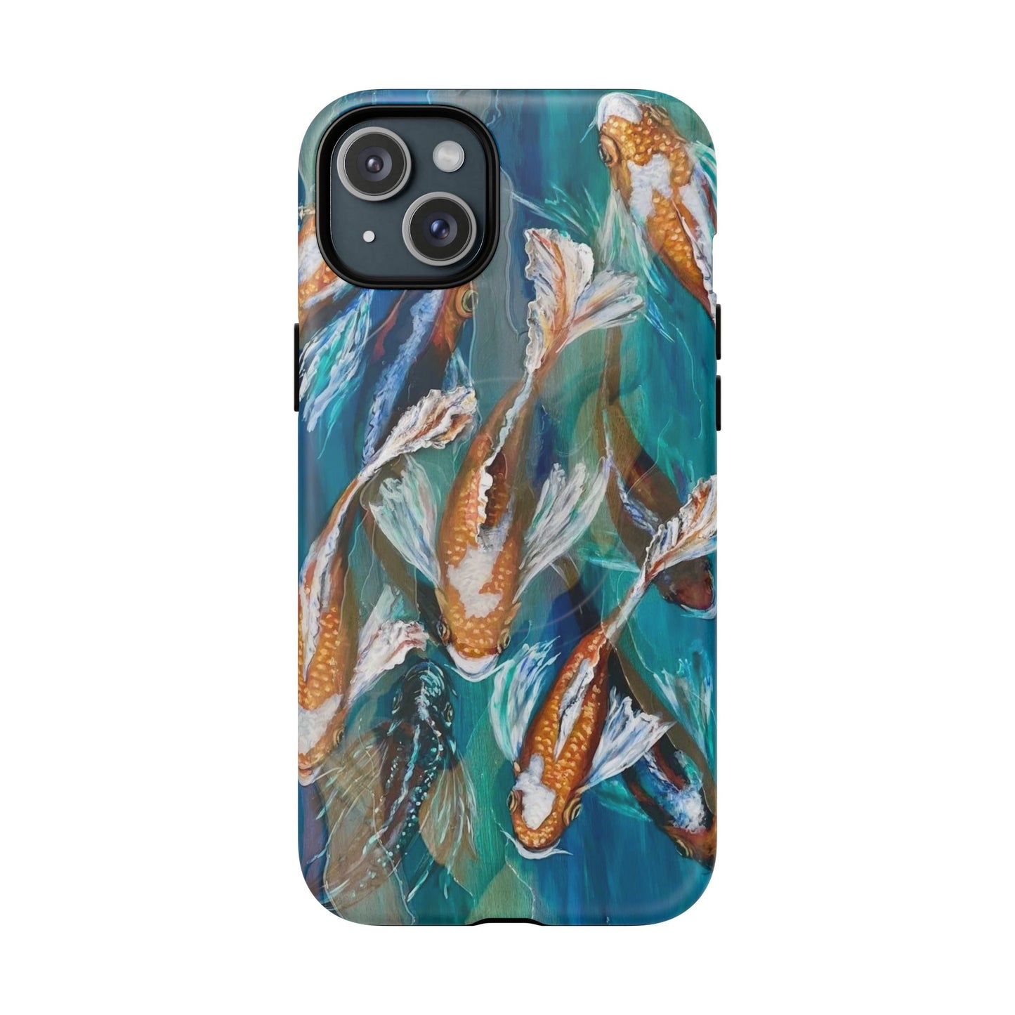 "School of Luck" Koi Fish Pattern iPhone Case Multiple Sizes | Tough Magnetic Case, Blue Teal Watercolor