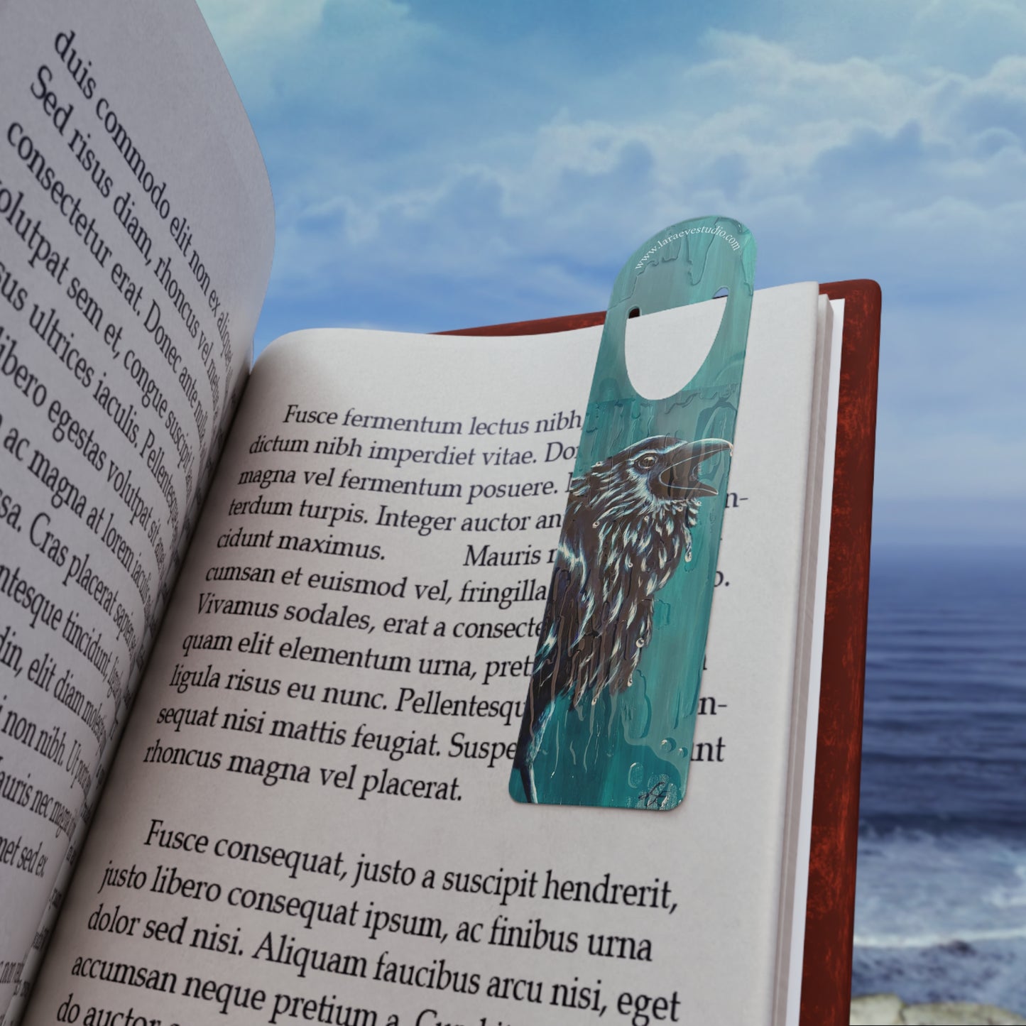 Raven Teal Art Bookmark — Metal Book Marker with Raven Illustration