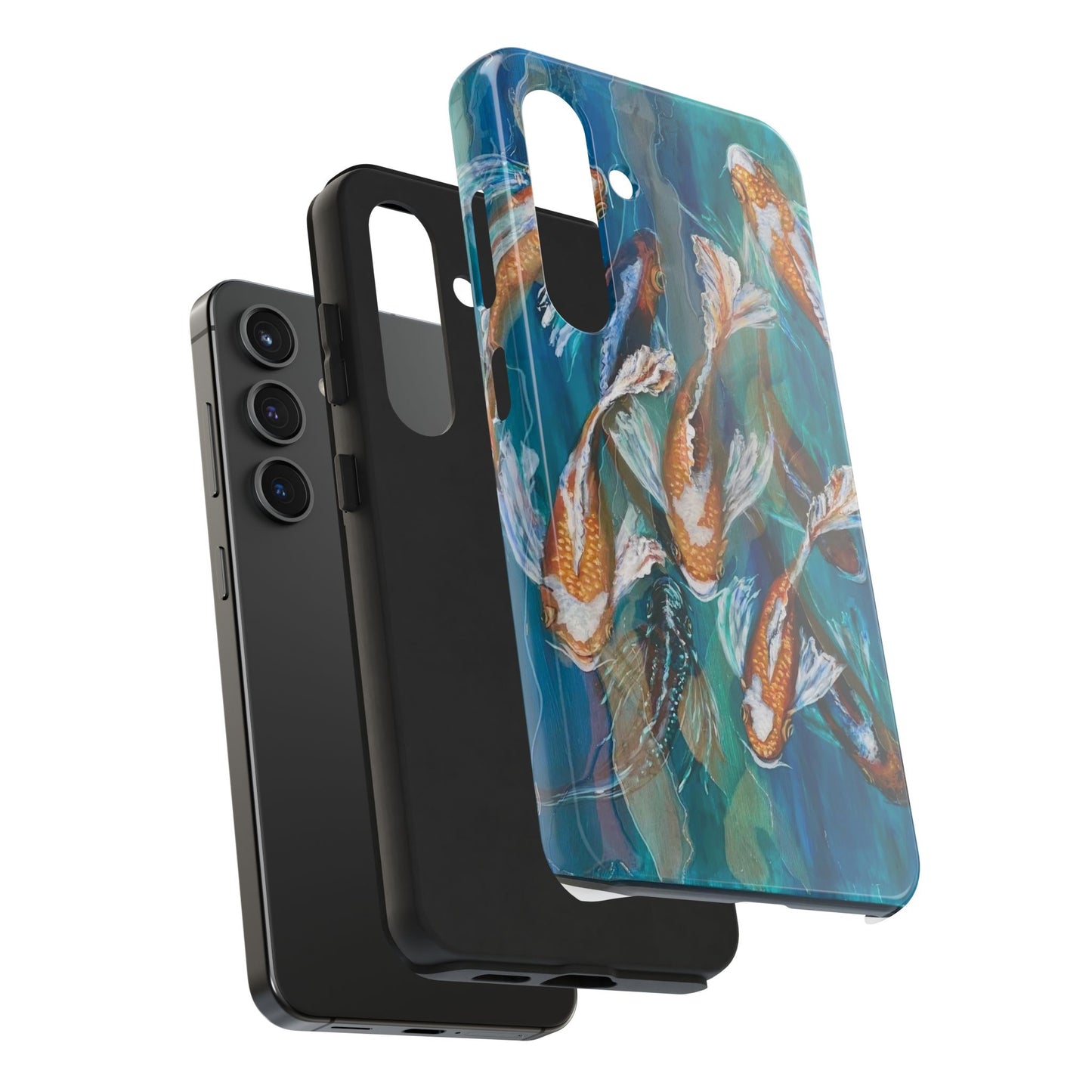 "School of Luck" Koi Pond Tough Samsung Galaxy Phone Case Multiple Sizes — Blue Teal Watercolor Fish Protective Cover