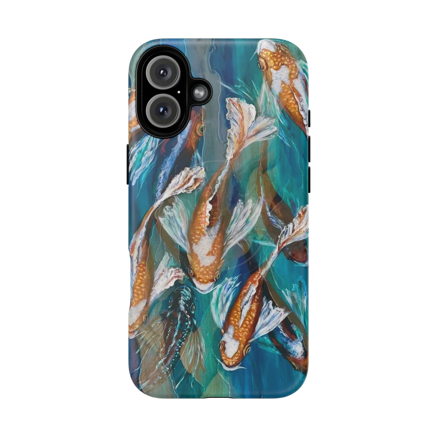 "School of Luck" Koi Fish Pattern iPhone Case Multiple Sizes | Tough Magnetic Case, Blue Teal Watercolor