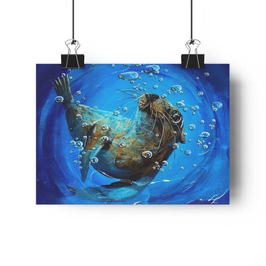 "Arthur" Sea Lion Giclée Art Print — Playful Underwater Ocean Wall Art