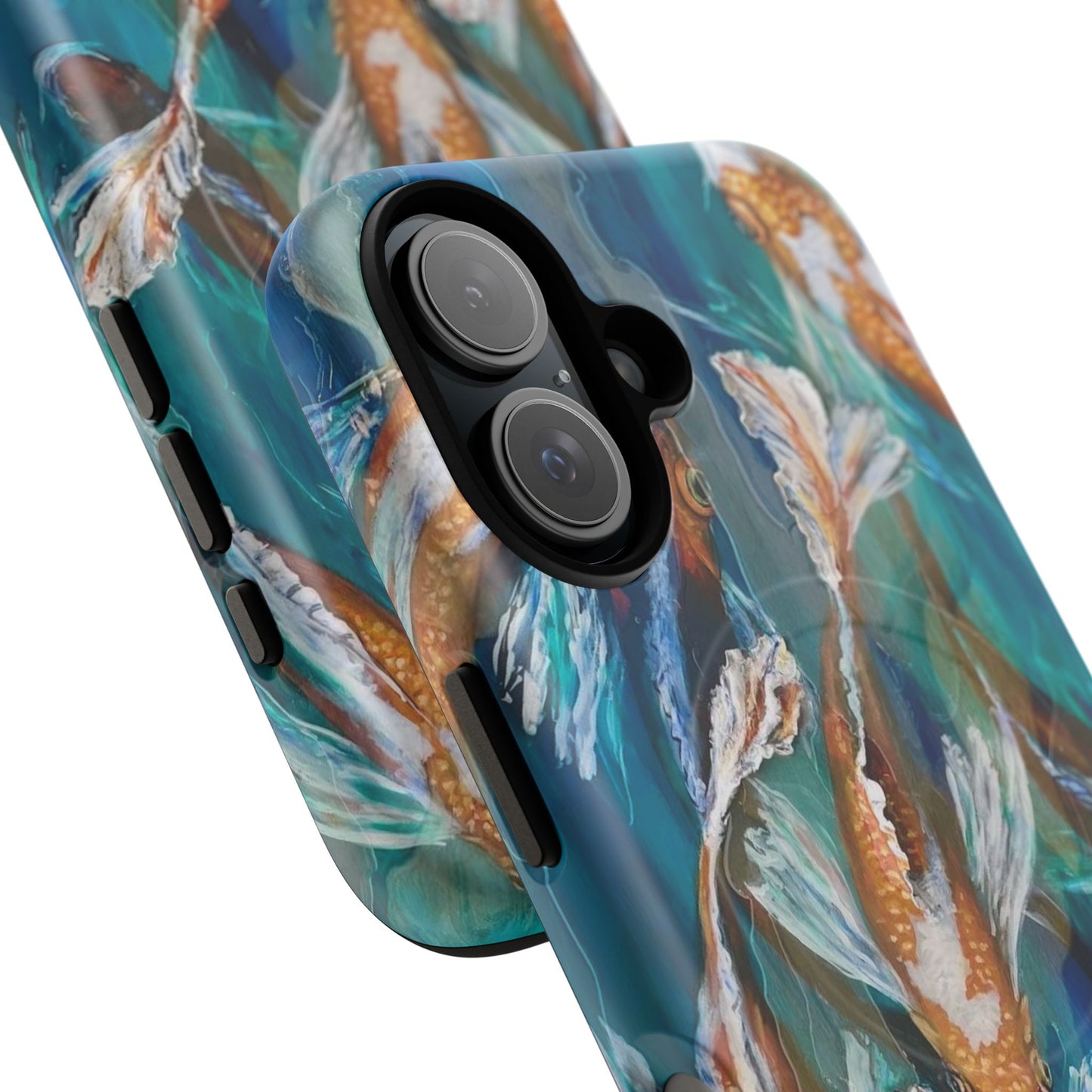 "School of Luck" Koi Fish Pattern iPhone Case Multiple Sizes | Tough Magnetic Case, Blue Teal Watercolor