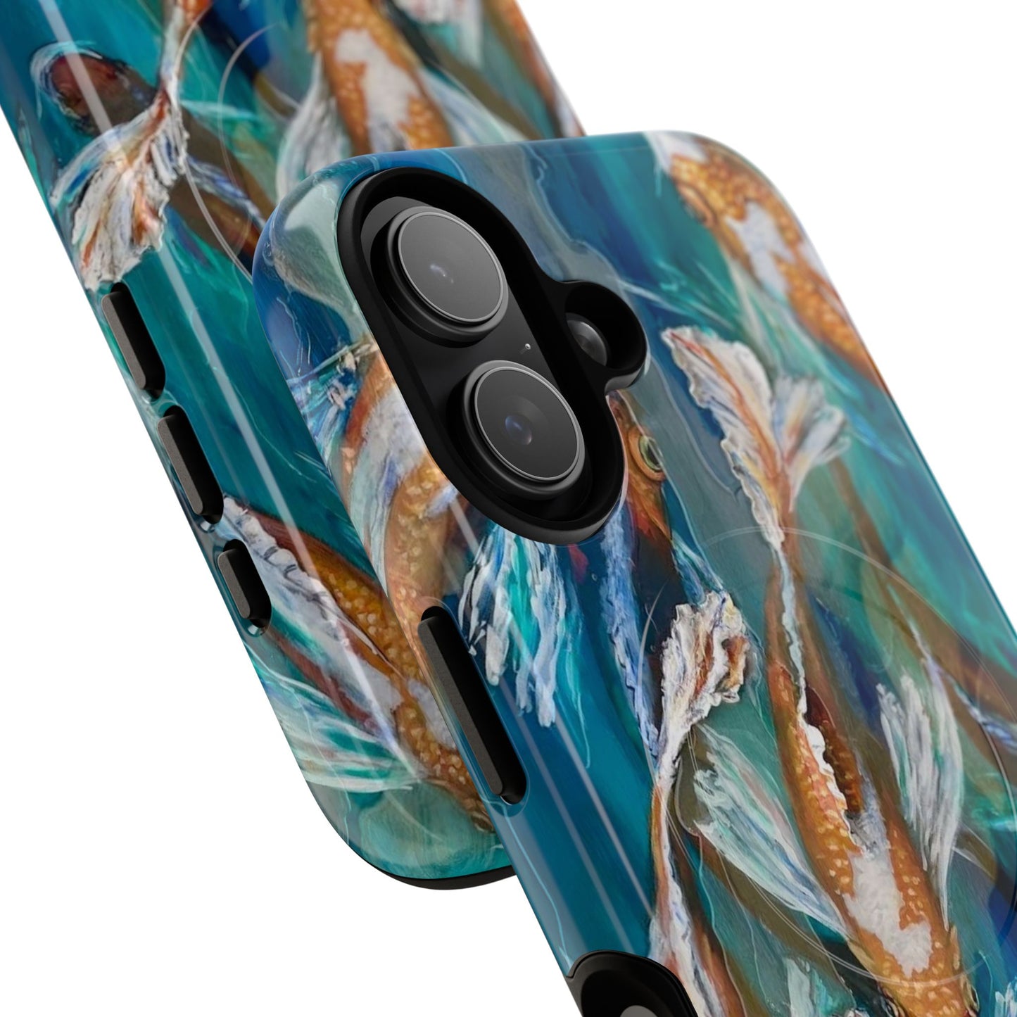 "School of Luck" Koi Fish Pattern iPhone Case Multiple Sizes | Tough Magnetic Case, Blue Teal Watercolor