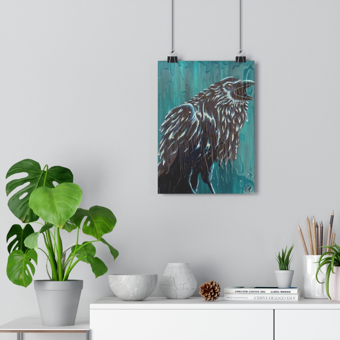 "Ravin' in the Rain" Giclée Art Print — Teal Crow Wall Art