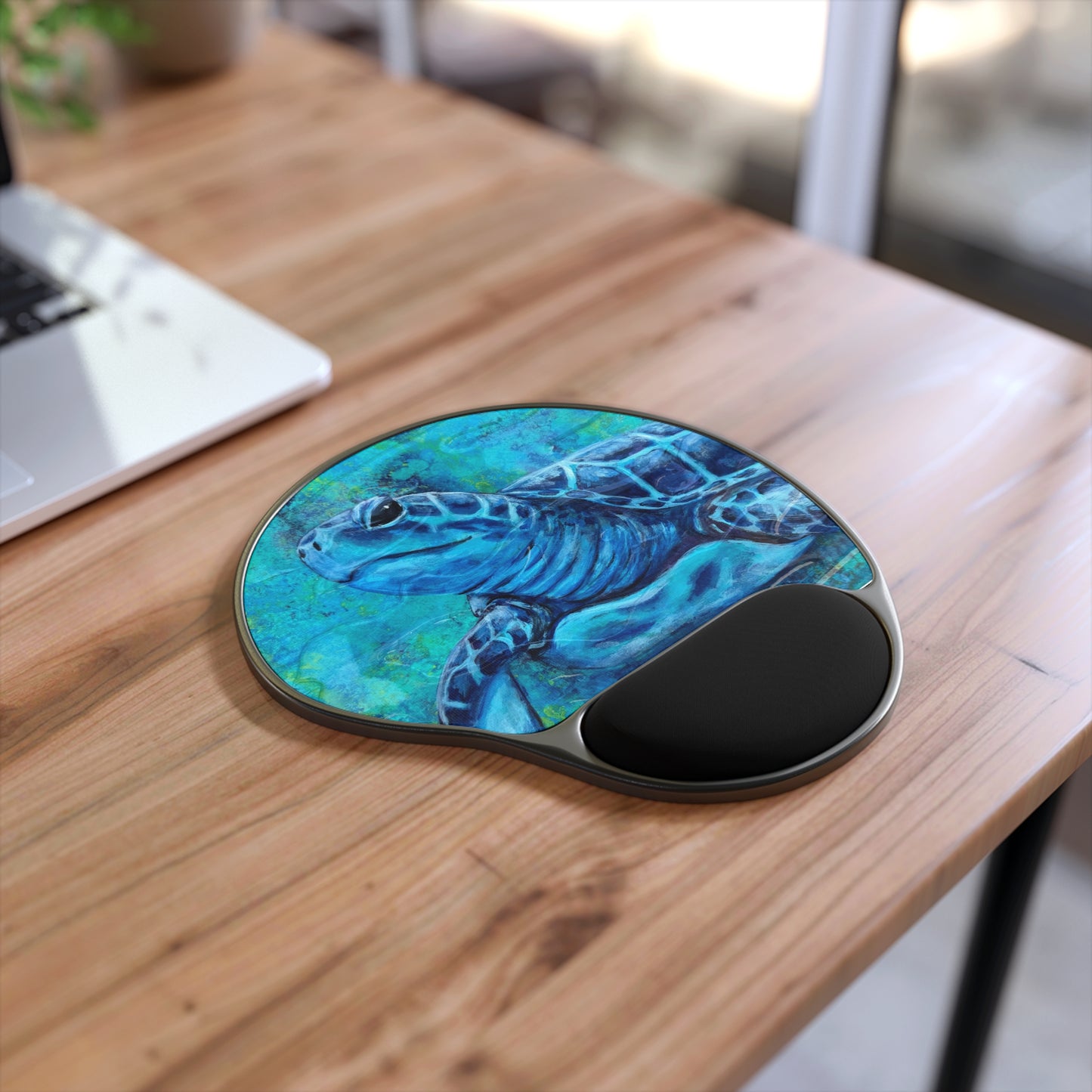 "Rufus" Sea Turtle Gel Wrist Rest Mouse Pad — Ocean Blue Desk Accessory