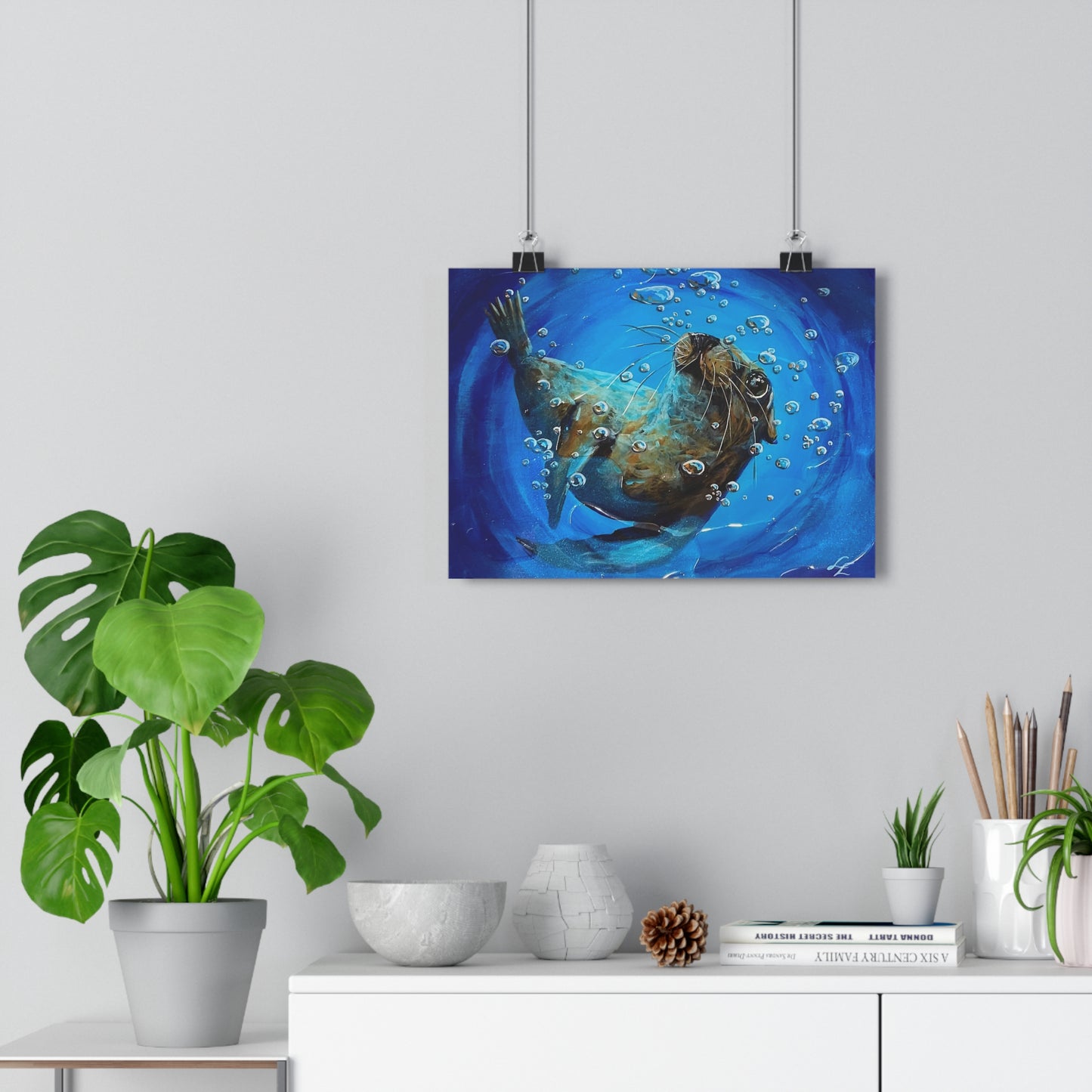 "Arthur" Sea Lion Giclée Art Print — Playful Underwater Ocean Wall Art