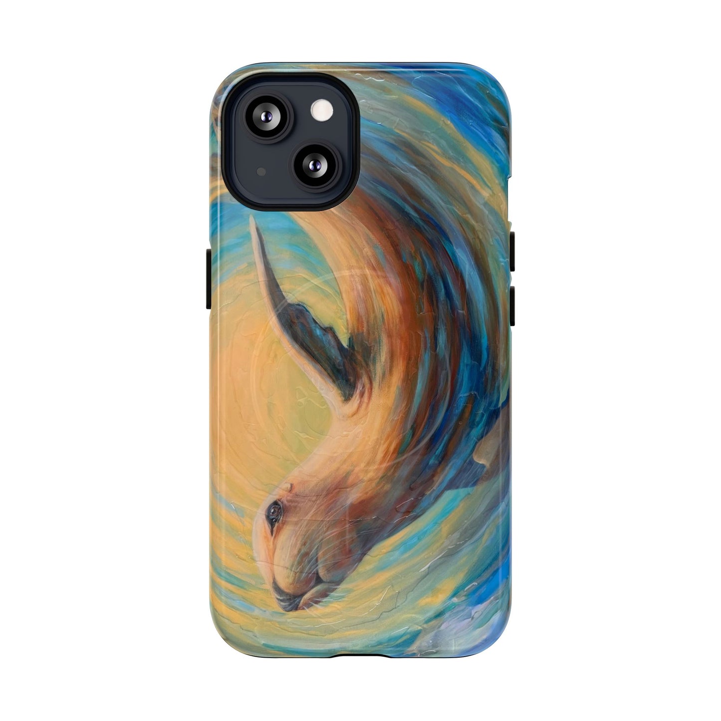 "Through Gilded Tides" Sea Lion in Wave iPhone Case Multiple Sizes| Tough Magnetic Case