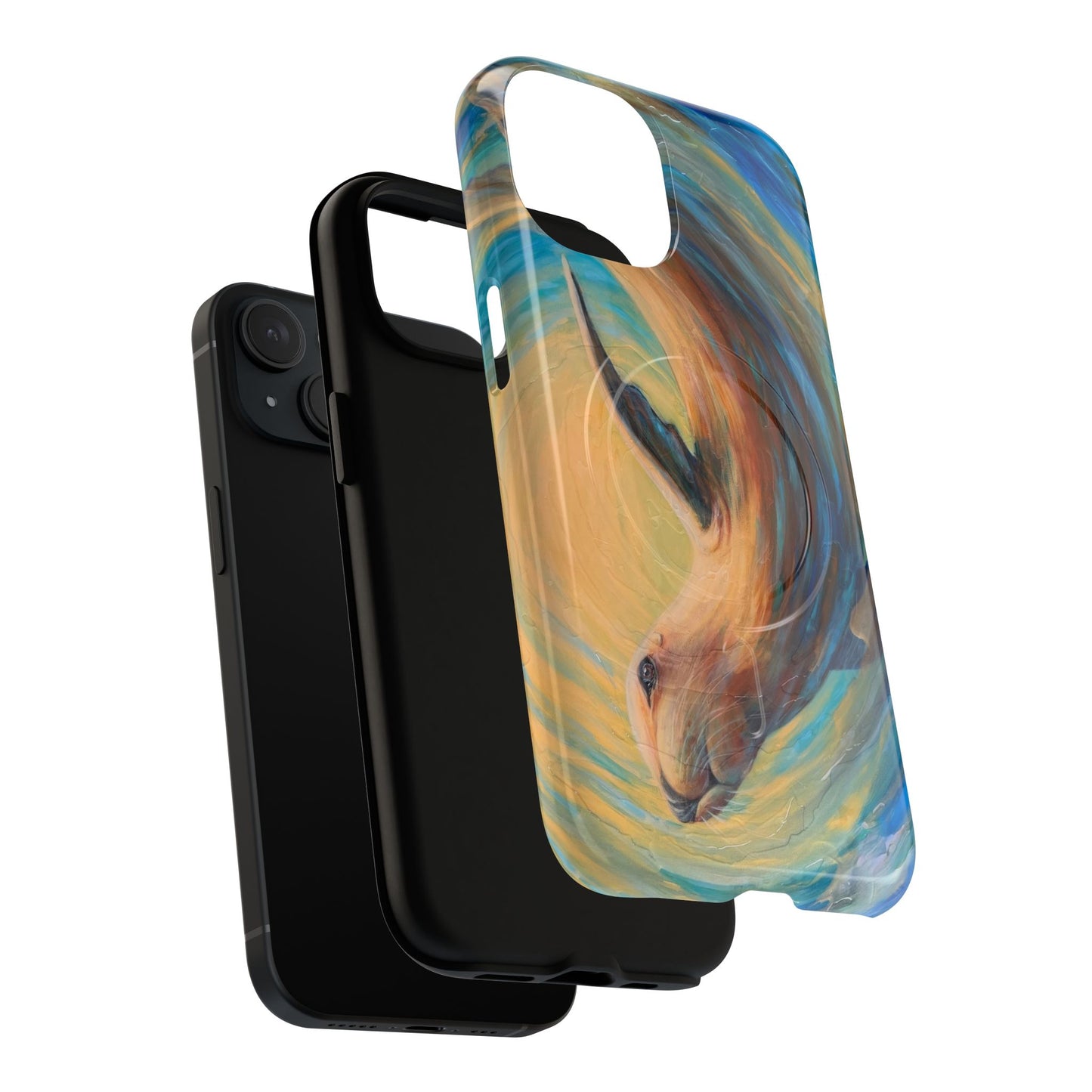 "Through Gilded Tides" Sea Lion in Wave iPhone Case Multiple Sizes| Tough Magnetic Case