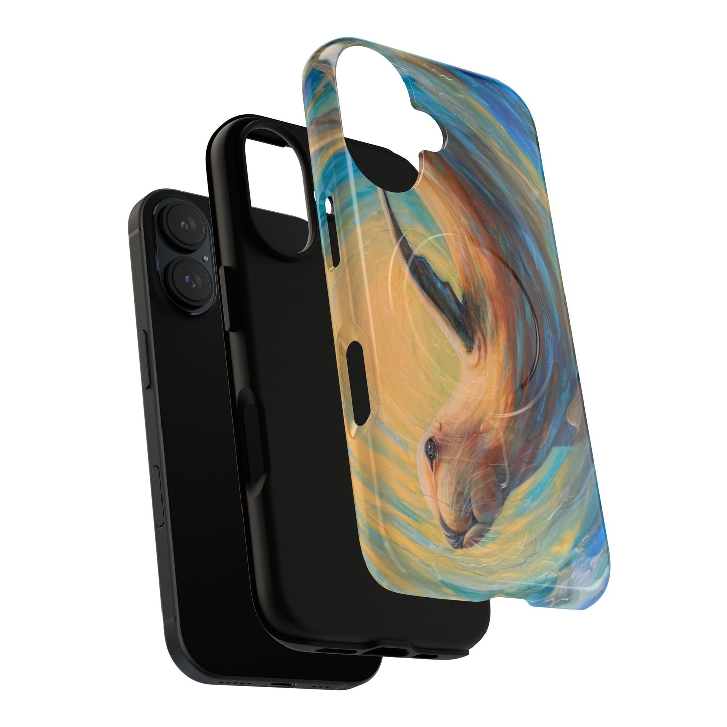 "Through Gilded Tides" Sea Lion in Wave iPhone Case Multiple Sizes| Tough Magnetic Case