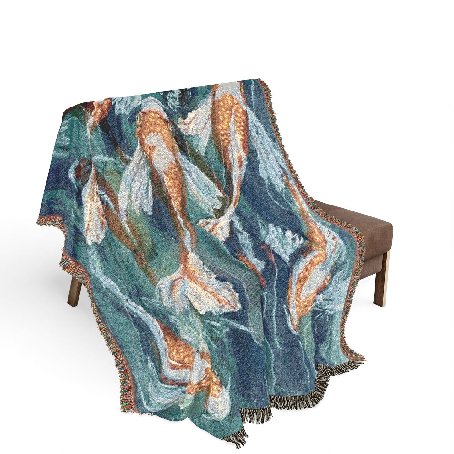"School of Luck" Koi Fish Woven Blanket — Japanese Koi Pond Throw