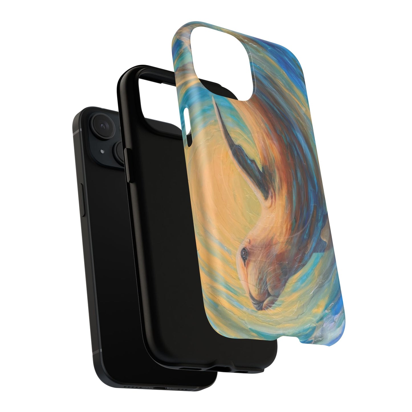"Through Gilded Tides" Sea Lion in Wave iPhone Case Multiple Sizes| Tough Magnetic Case