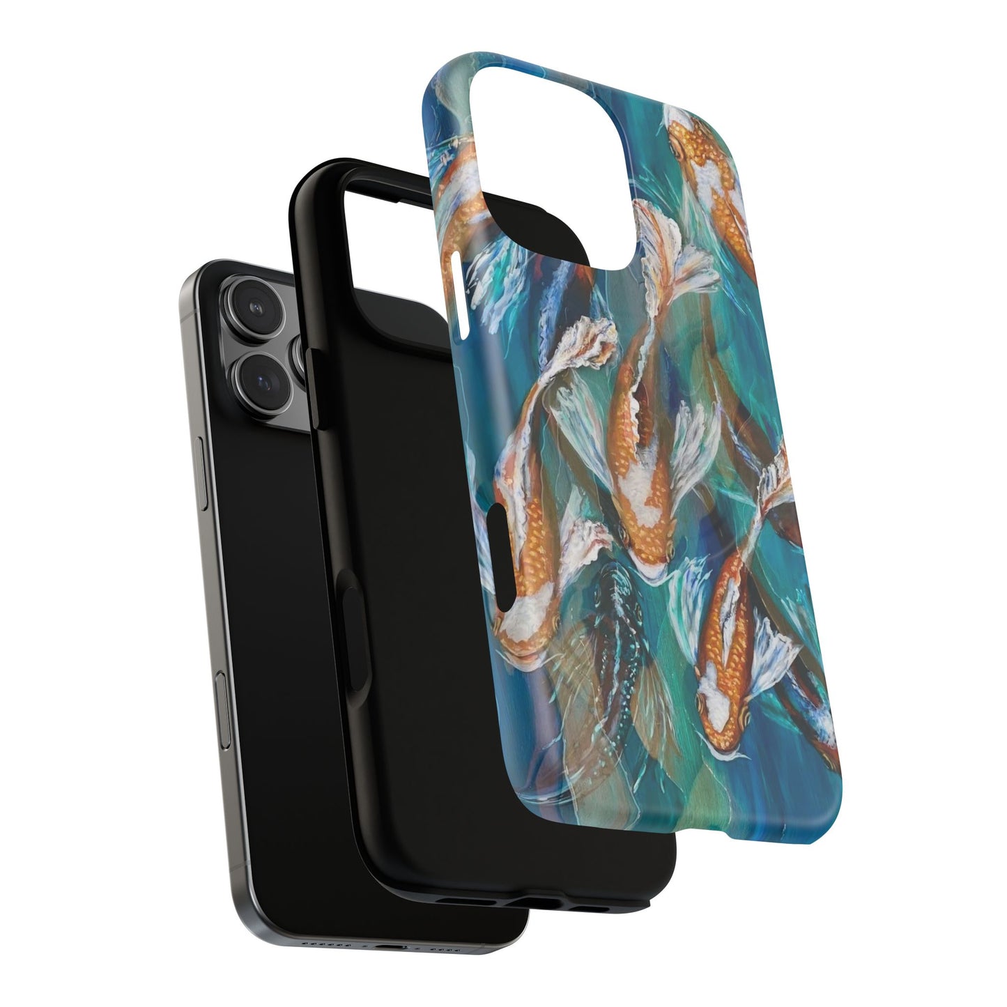 "School of Luck" Koi Fish Pattern iPhone Case Multiple Sizes | Tough Magnetic Case, Blue Teal Watercolor