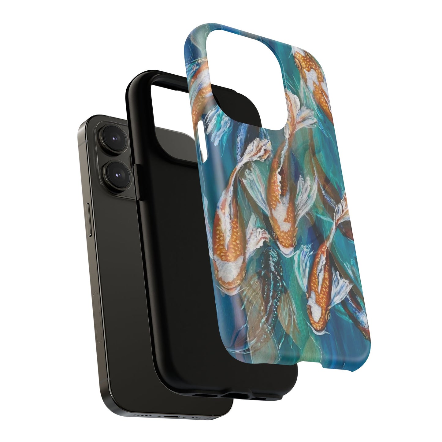 "School of Luck" Koi Fish Pattern iPhone Case Multiple Sizes | Tough Magnetic Case, Blue Teal Watercolor