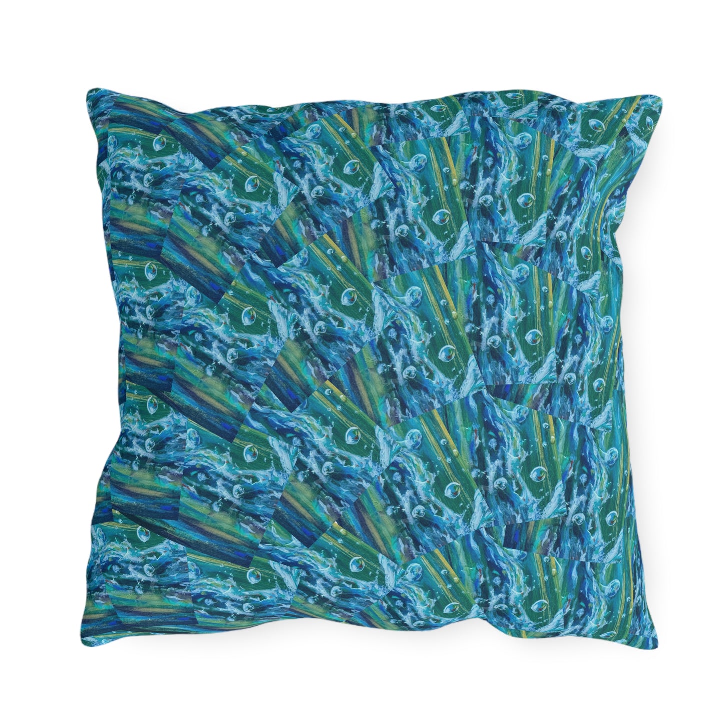 "Falling Up" Kingfisher Splash Outdoor Pillow — Vibrant Wildlife Patio Cushion
