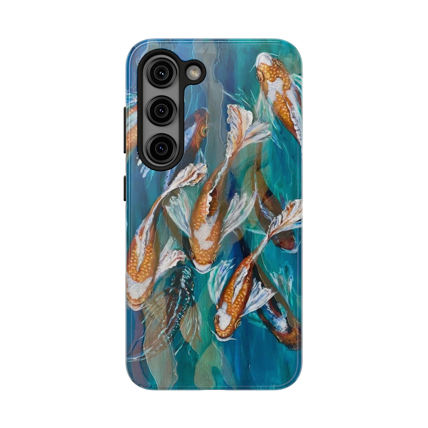 "School of Luck" Koi Pond Tough Samsung Galaxy Phone Case Multiple Sizes — Blue Teal Watercolor Fish Protective Cover