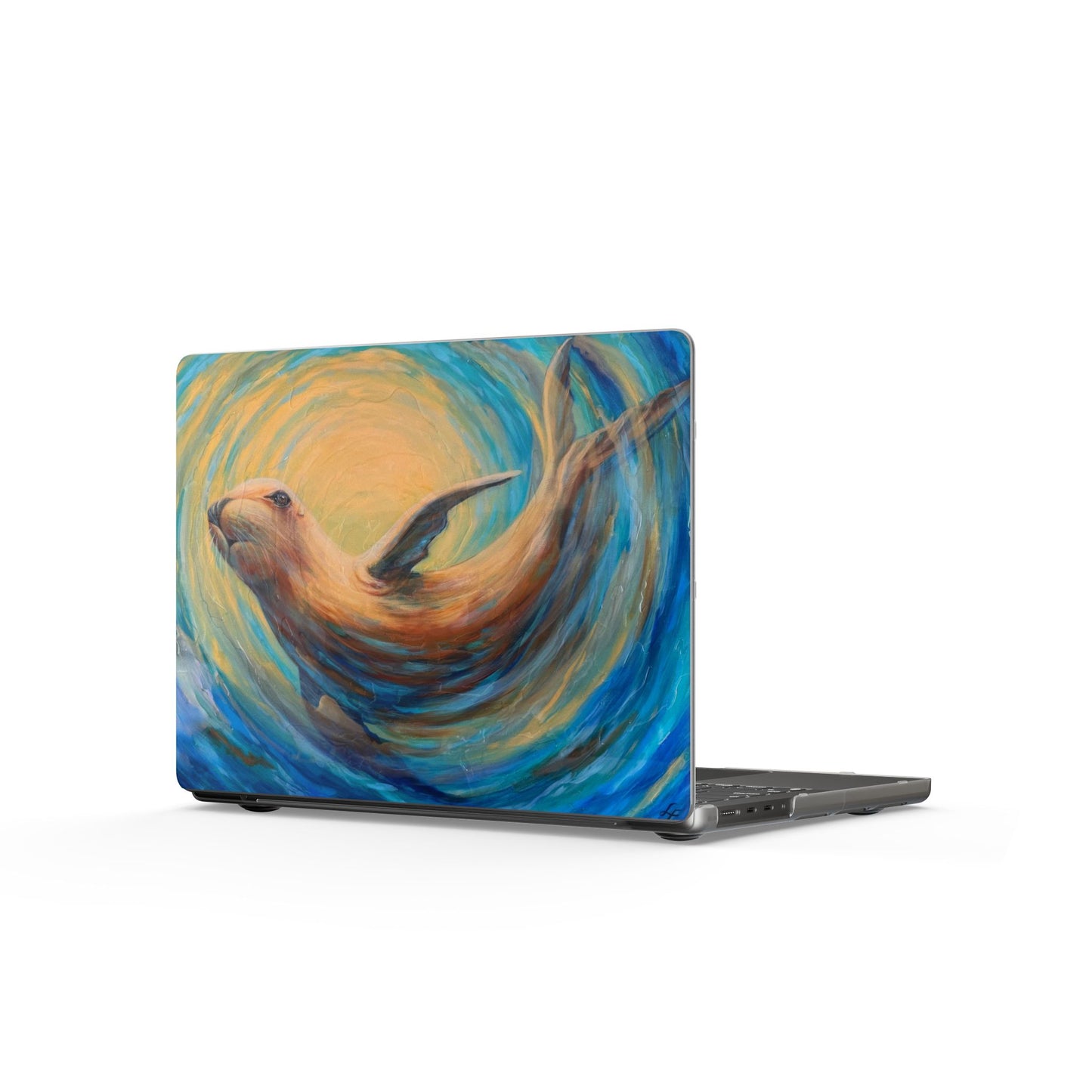 "Through Gilded Tides" Sea Lion Swirl Matte MacBook Case — Whimsical Aquatic Laptop Skin