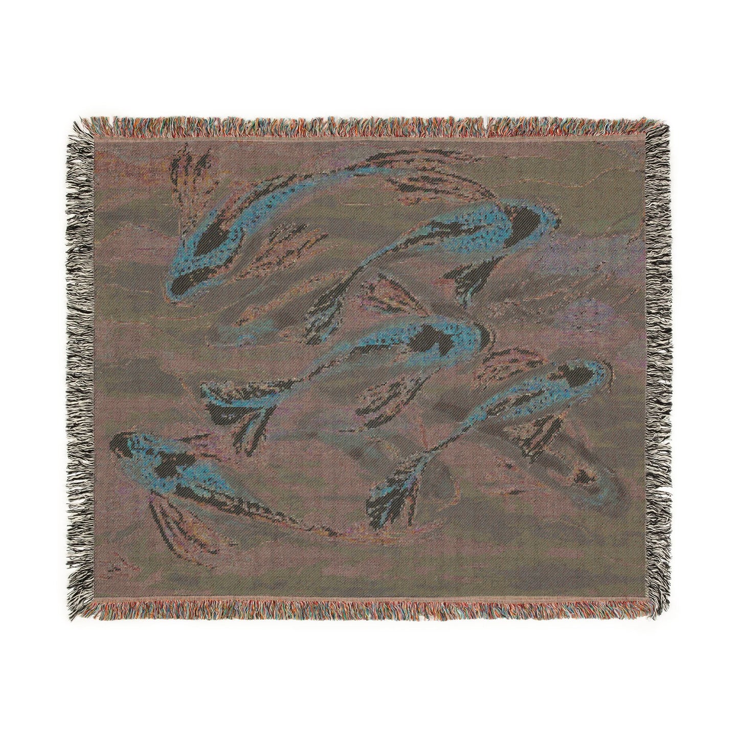 "School of Luck" Koi Fish Woven Blanket — Japanese Koi Pond Throw