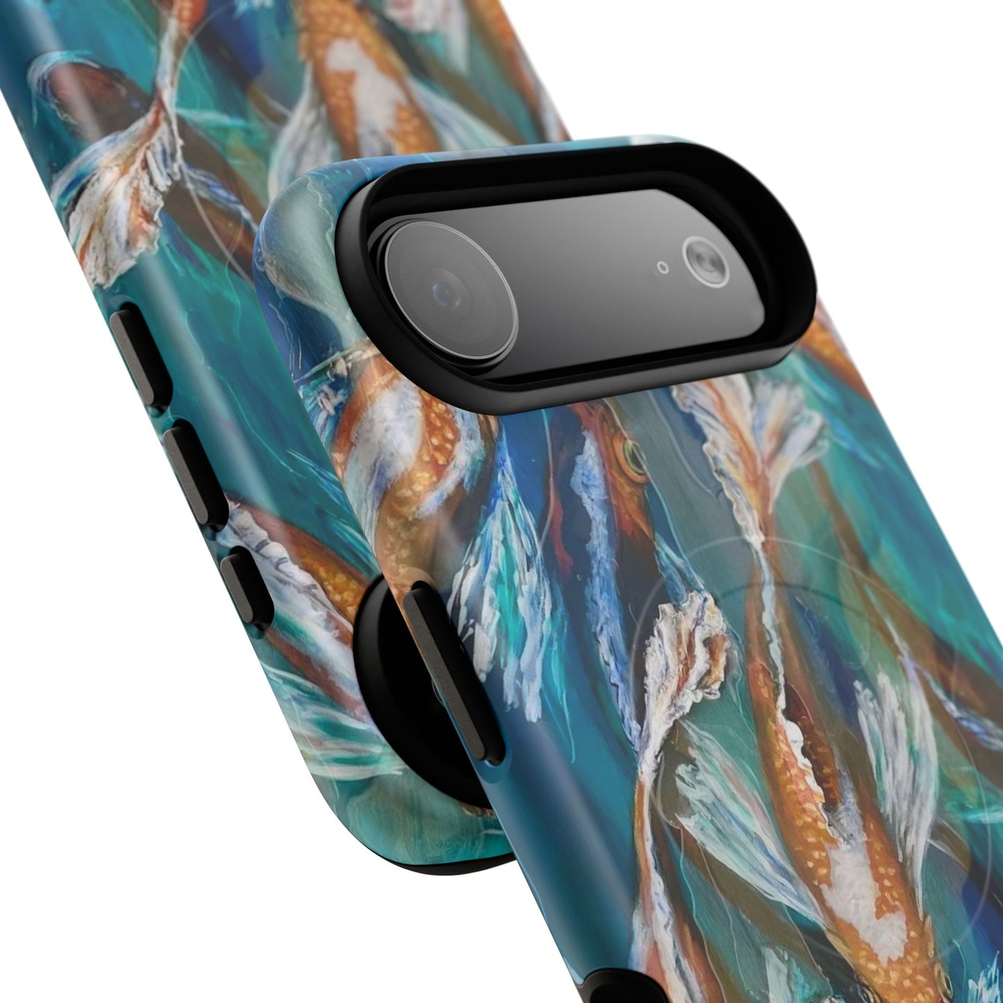 "School of Luck" Koi Fish Pattern iPhone Case Multiple Sizes | Tough Magnetic Case, Blue Teal Watercolor