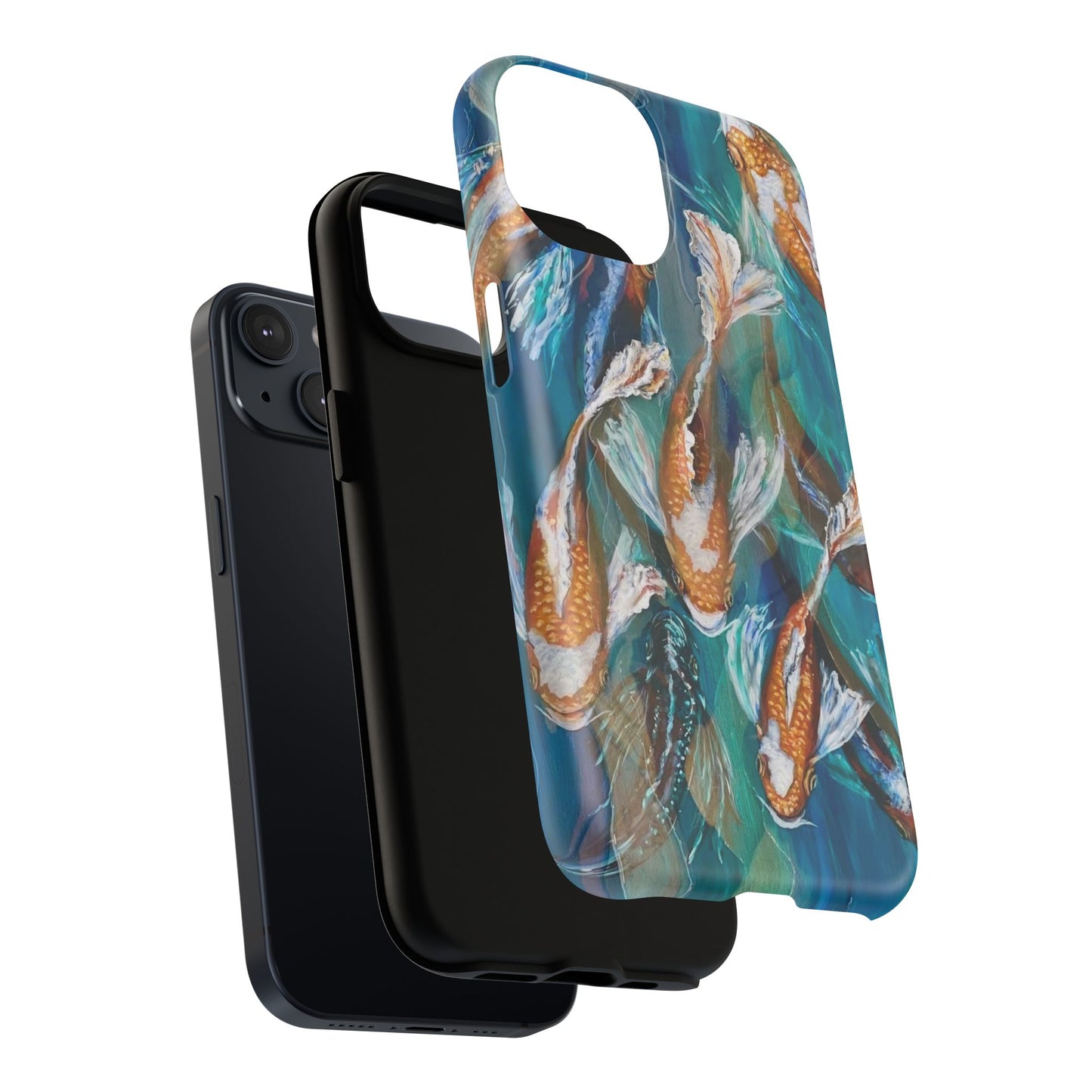 "School of Luck" Koi Fish Pattern iPhone Case Multiple Sizes | Tough Magnetic Case, Blue Teal Watercolor