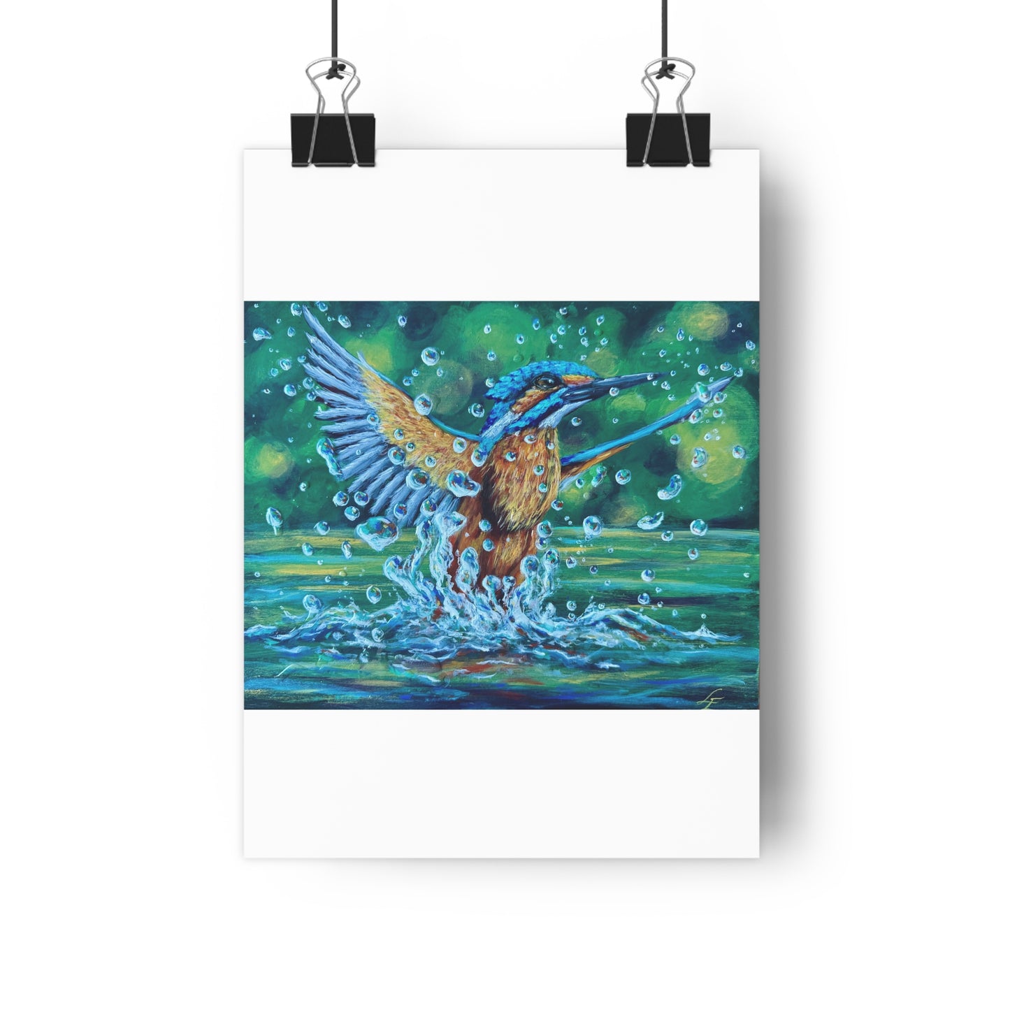 "Falling Up" Kingfisher Splash Giclée Art Print — Vibrant Wildlife Wall Art