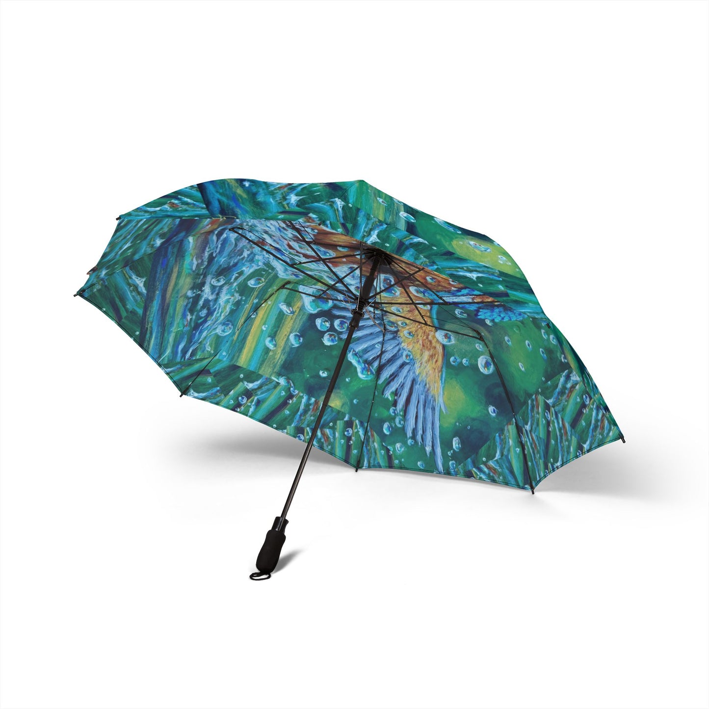 "Falling Up" Foldable Umbrella — Colorful Kingfisher Rain Compact Umbrella (Semi-Automatic)