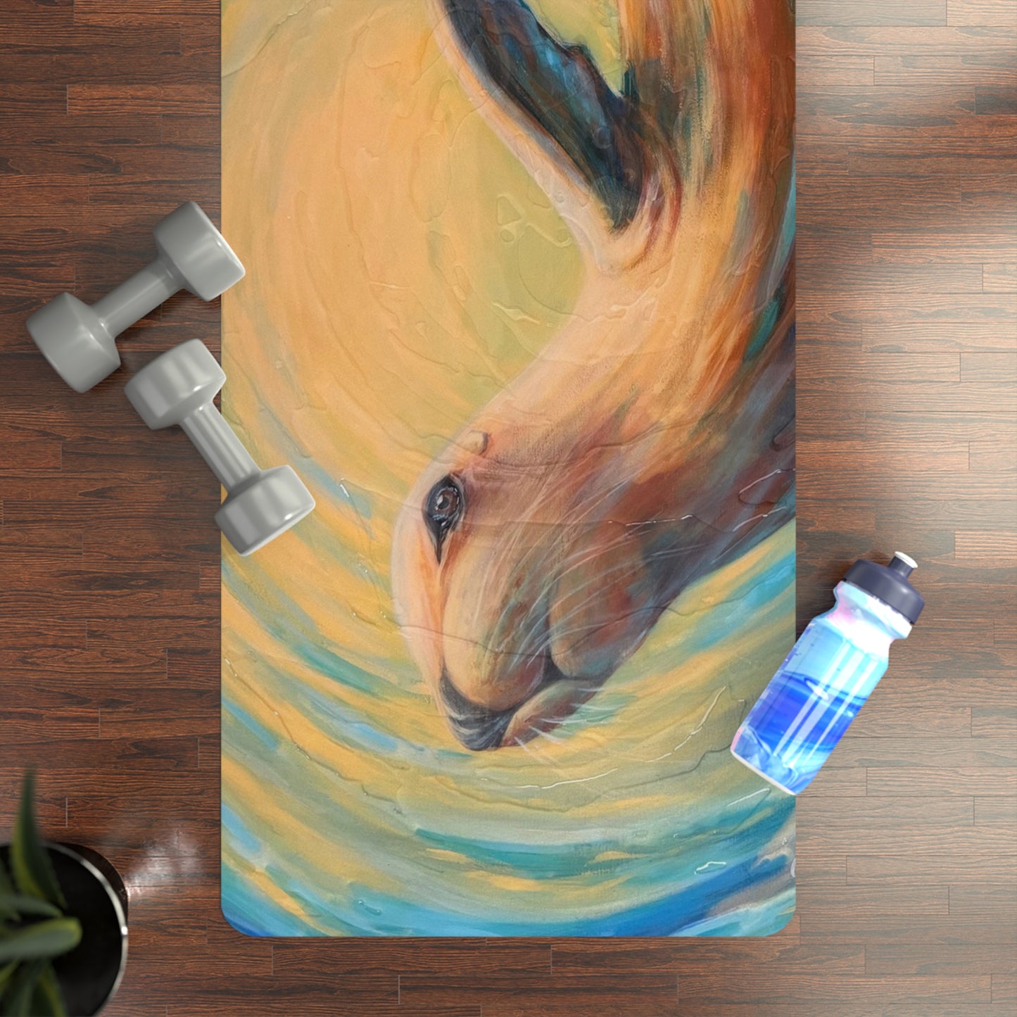 "Through Gilded Tides" Sea Lion Dream Rubber Yoga Mat — Serene Sea Lion Swirl Design, Non‑Slip Fitness Mat