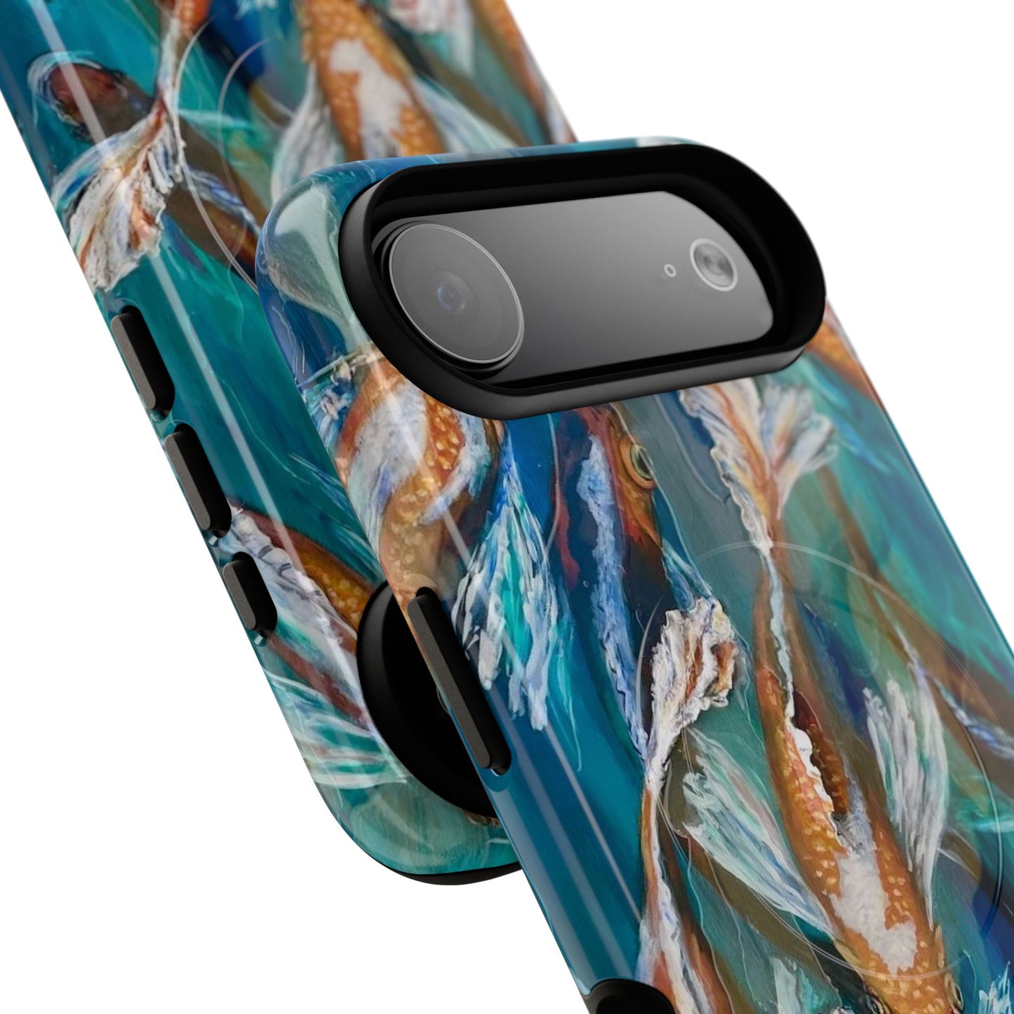 "School of Luck" Koi Fish Pattern iPhone Case Multiple Sizes | Tough Magnetic Case, Blue Teal Watercolor