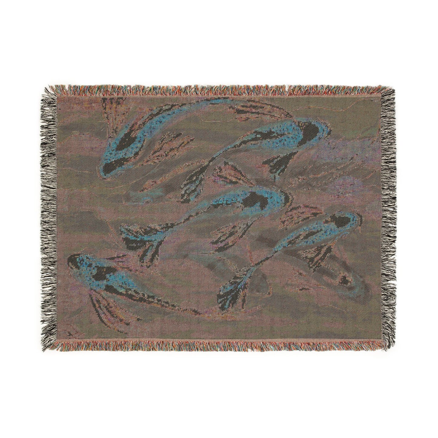 "School of Luck" Koi Fish Woven Blanket — Japanese Koi Pond Throw