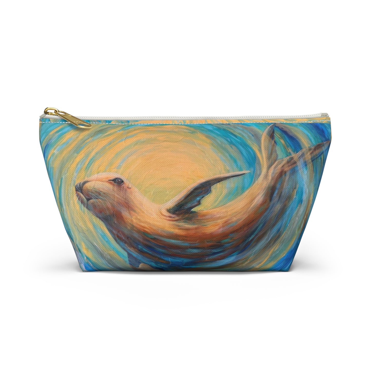 "Through Gilded Tides" Sea Lion Accessory Pouch — Whimsical Sea Creature Makeup Bag