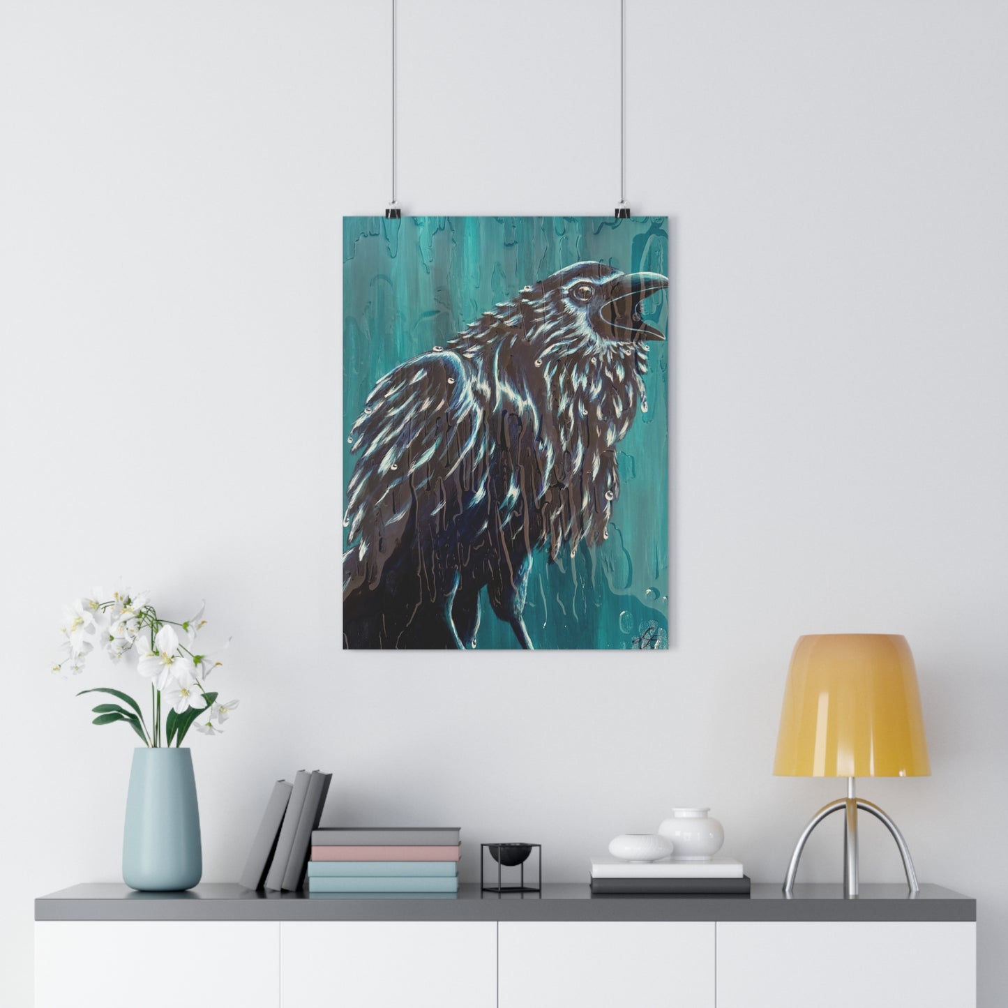 "Ravin' in the Rain" Giclée Art Print — Teal Crow Wall Art